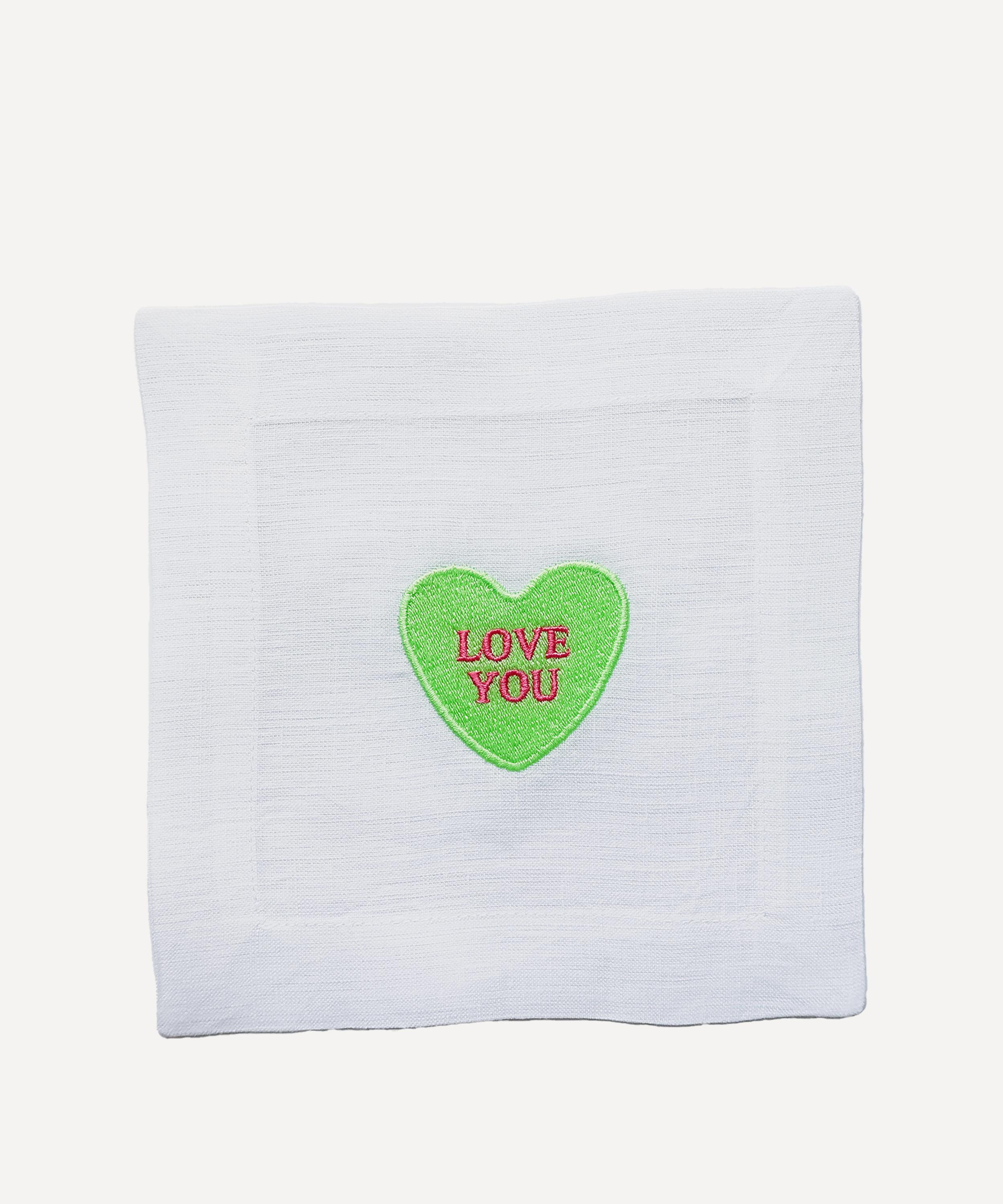 Lettermade - Valentine Conversation Hearts Linen Cocktail Napkins Set of Four
