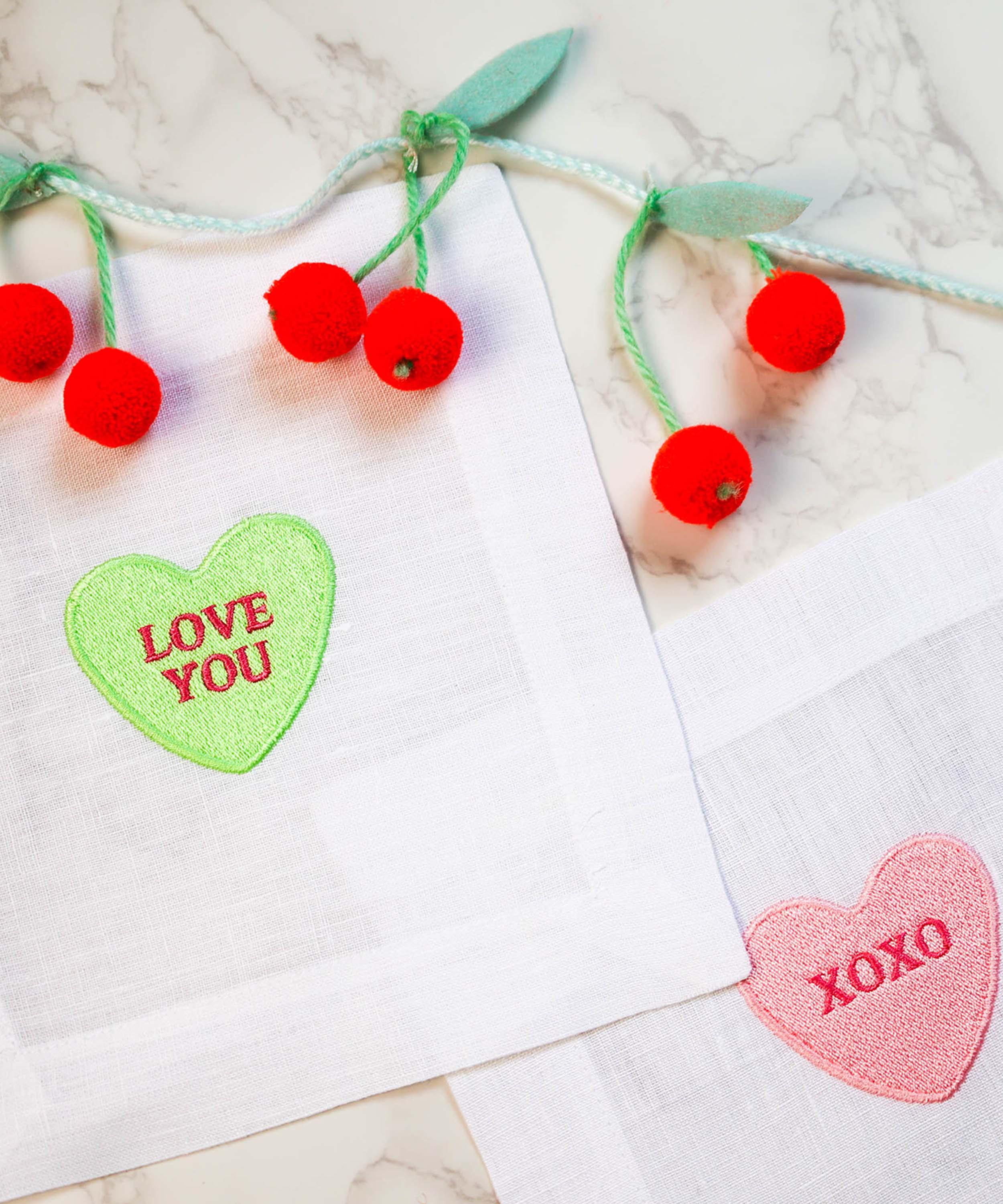 Lettermade - Valentine Conversation Hearts Linen Cocktail Napkins Set of Four image number 1