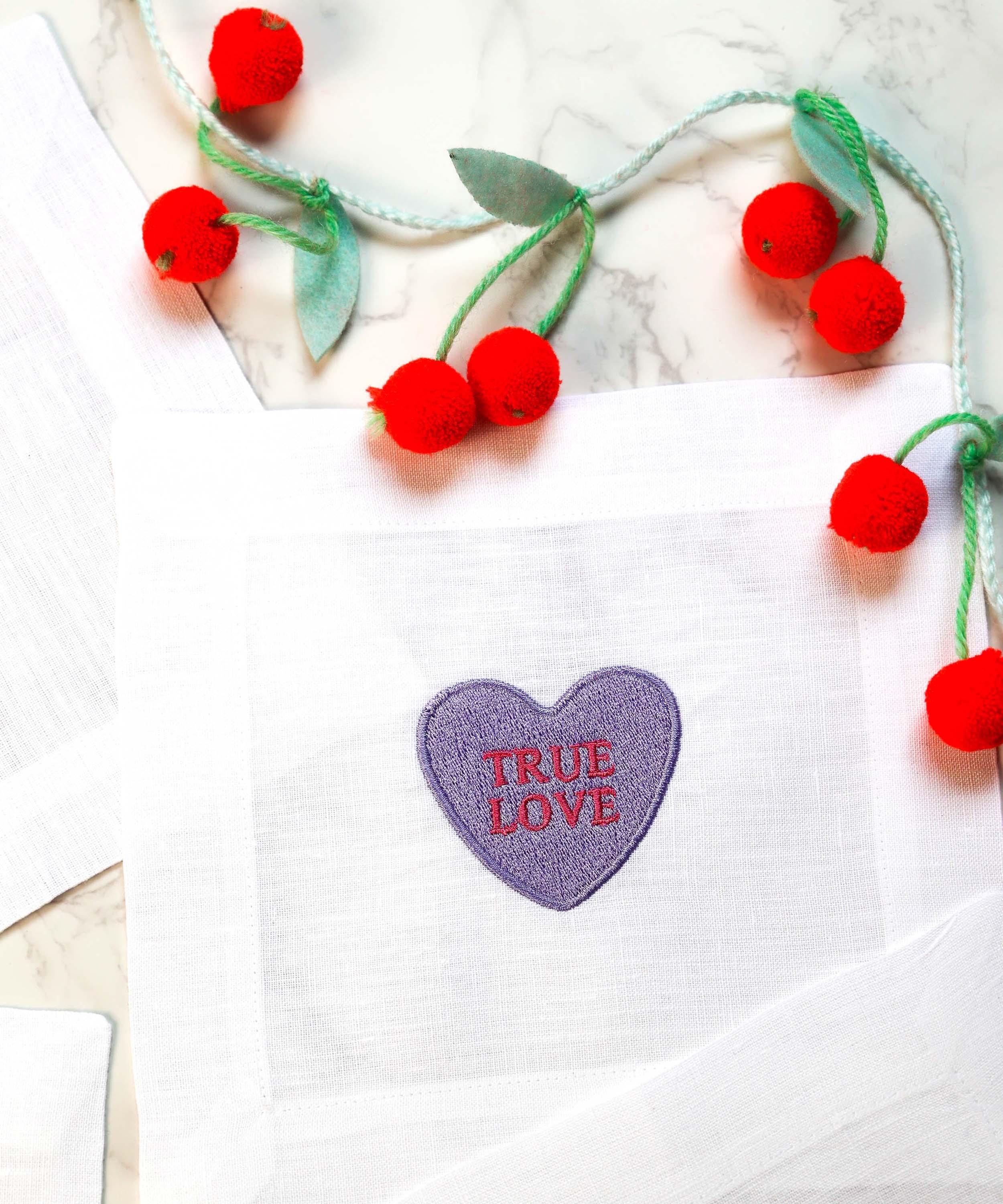 Lettermade - Valentine Conversation Hearts Linen Cocktail Napkins Set of Four image number 1