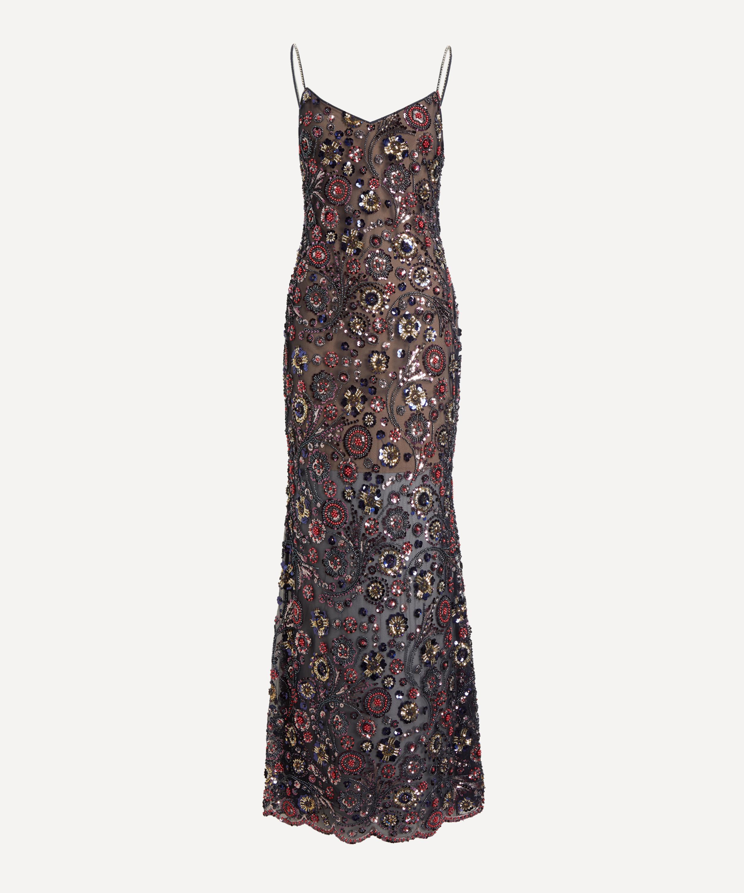 self portrait brown sequin maxi dress Brown Rhinestone Mesh Maxi Dress  self-portrait-US