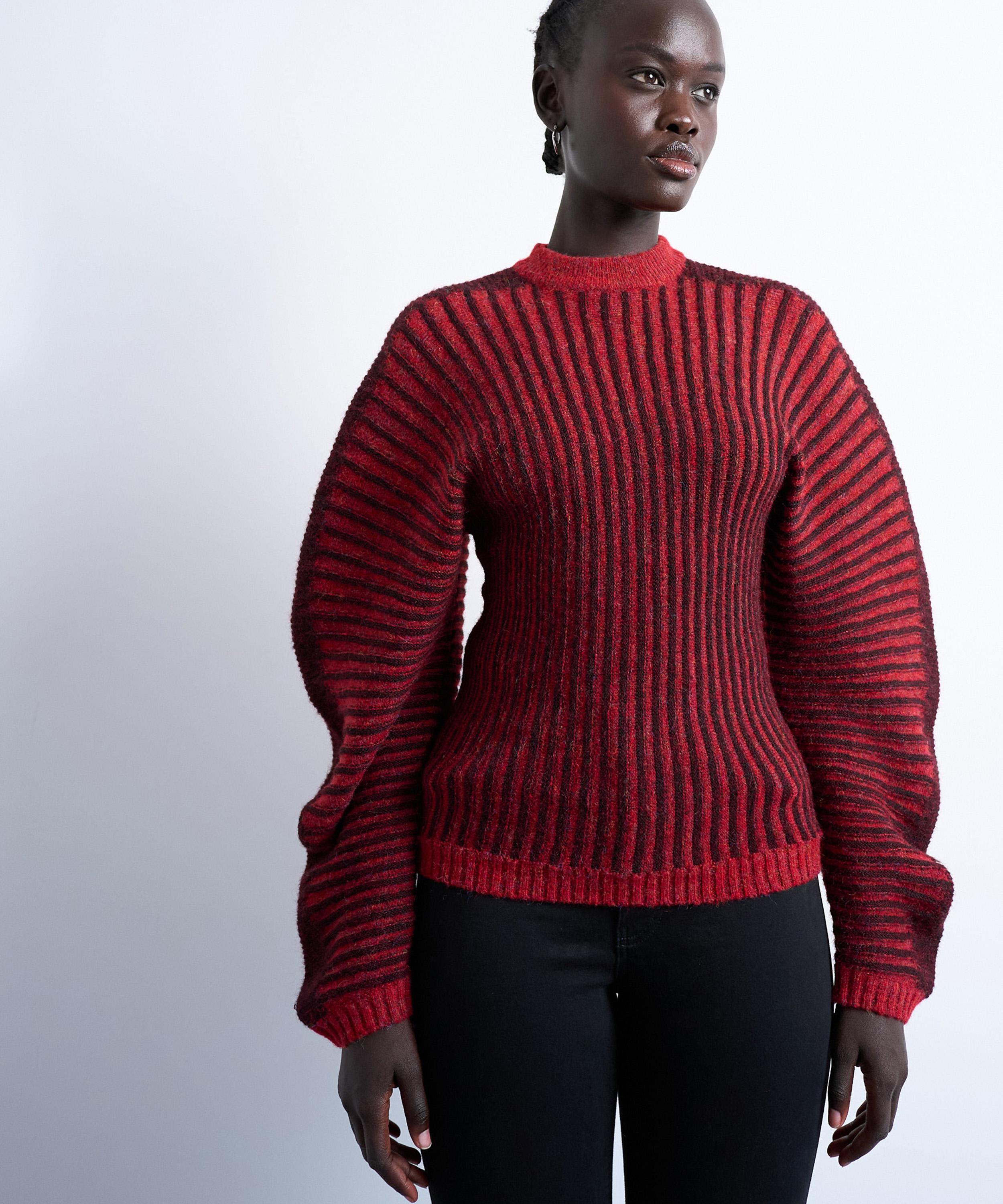 TOPSHOP - Red Cocoon Pleated Ribbed Jumper image number 0