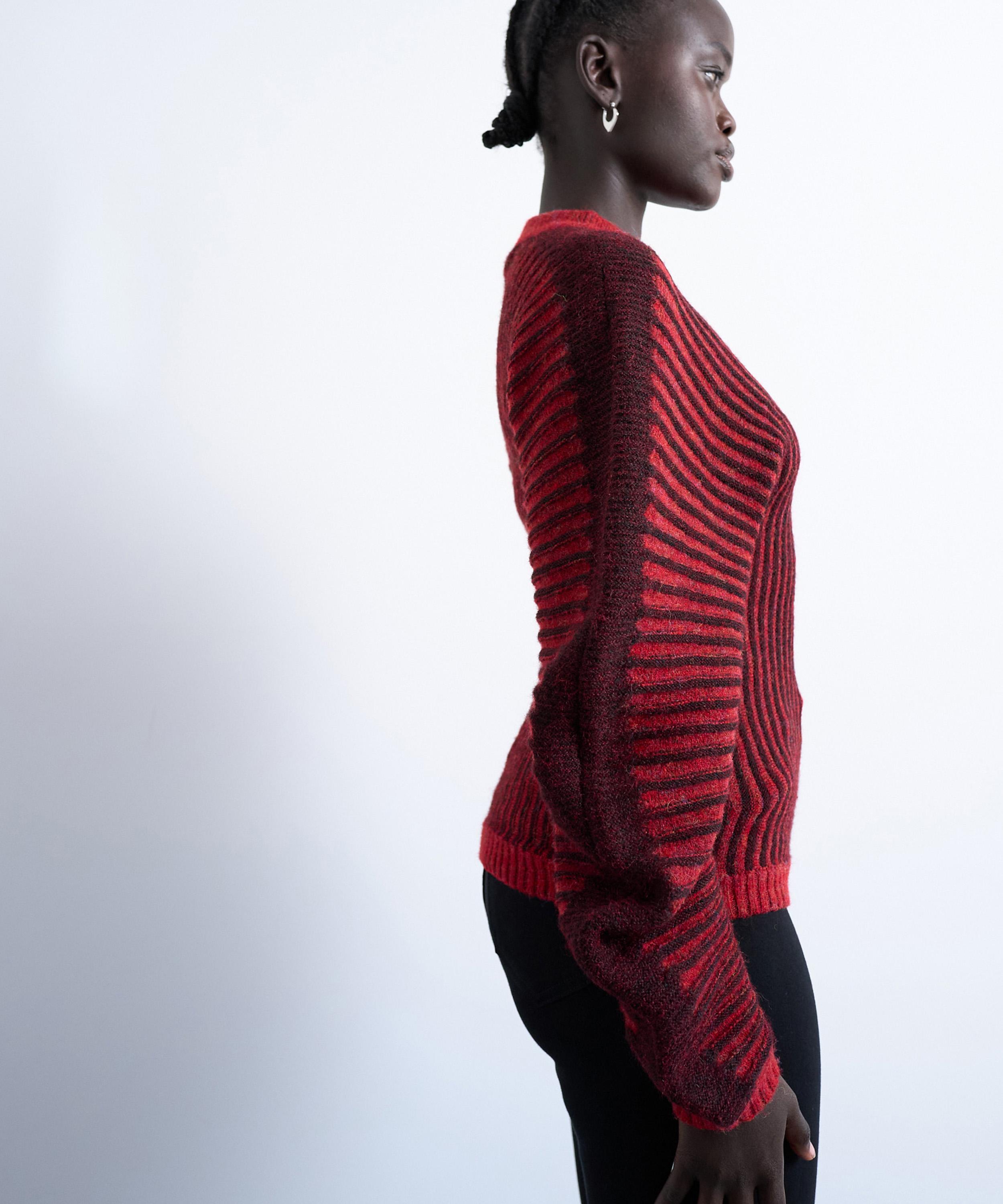 TOPSHOP - Red Cocoon Pleated Ribbed Jumper image number 1