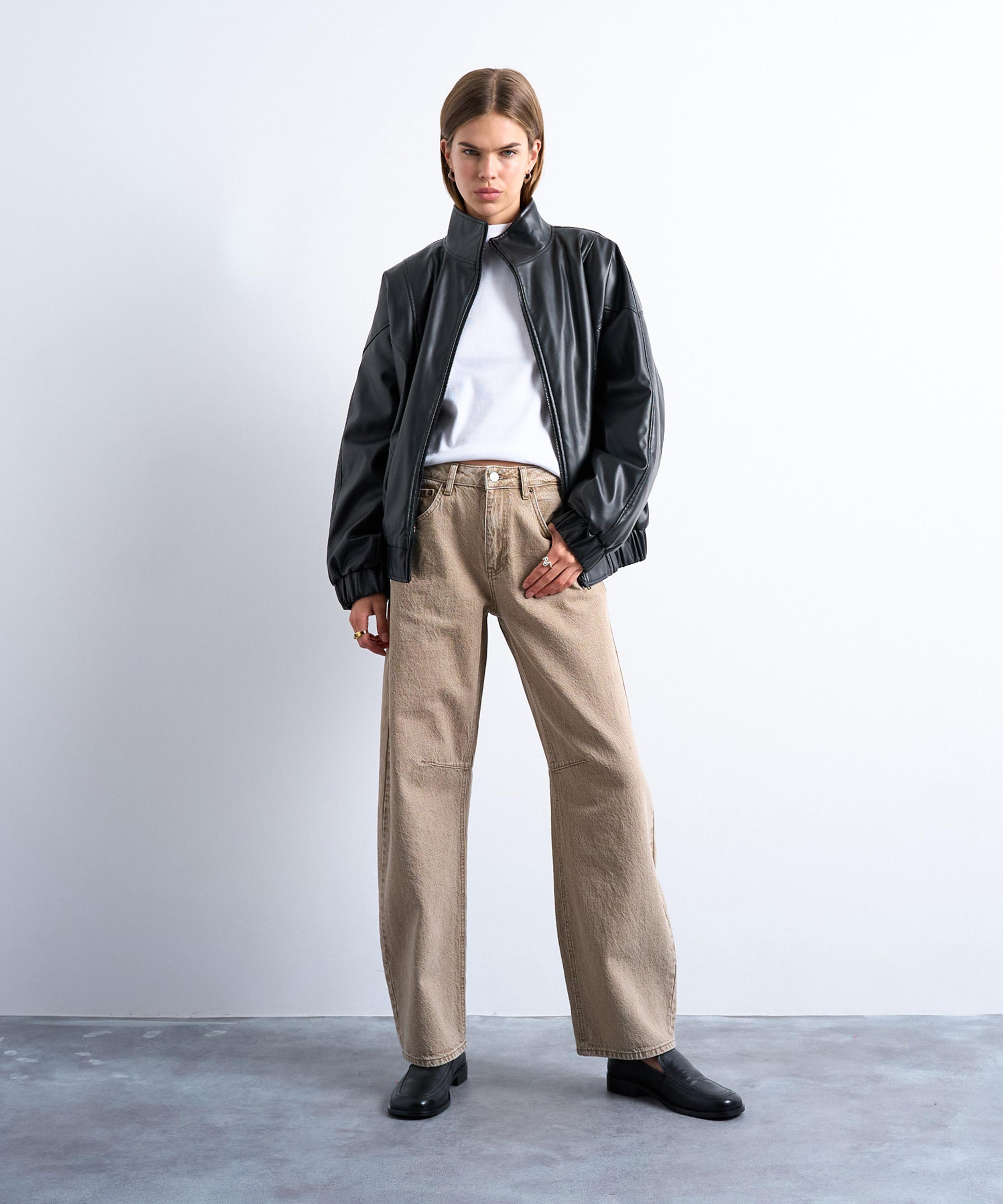 TOPSHOP - Black Faux Leather Seam Detail Bomber Jacket image number 0