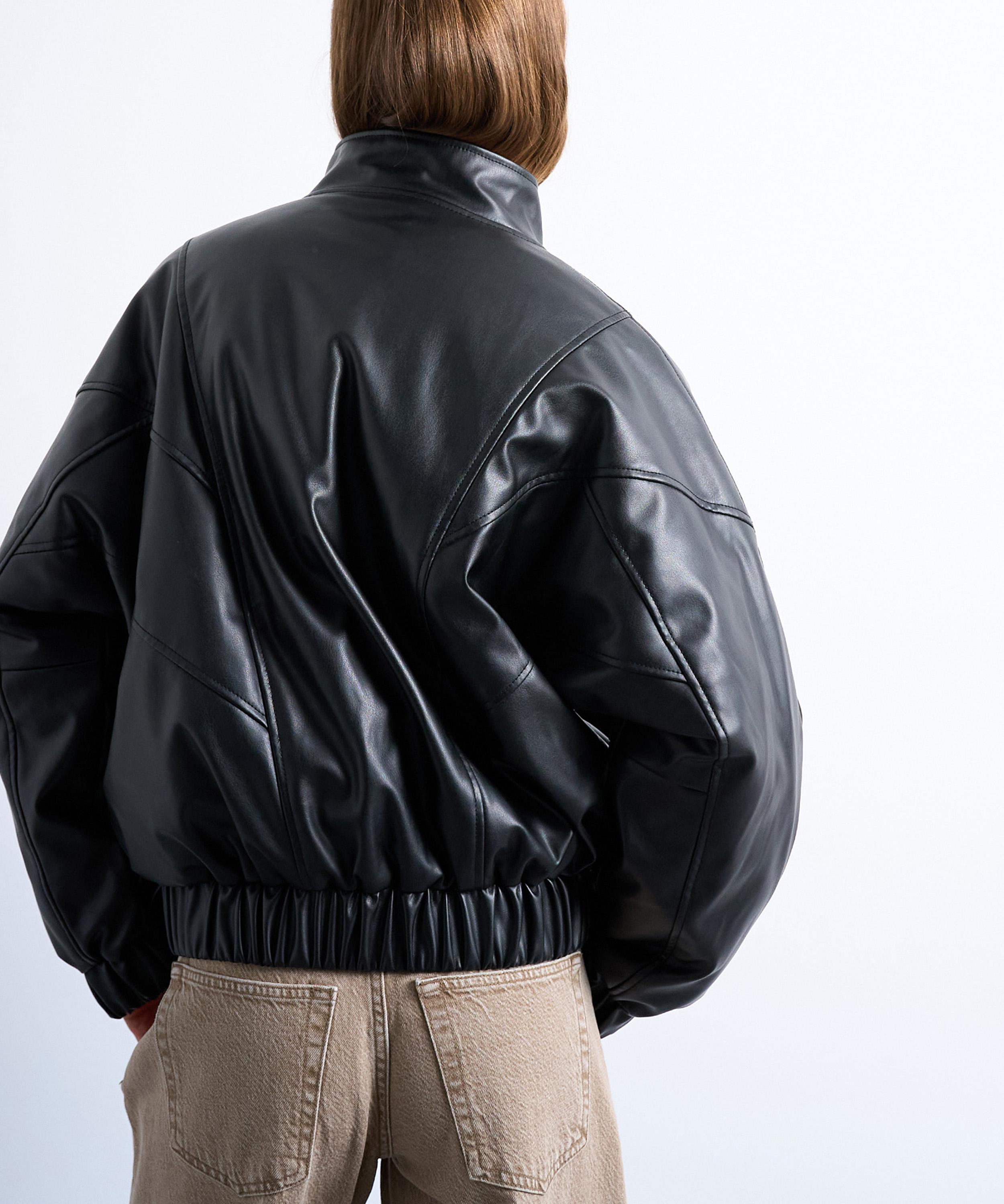 TOPSHOP - Black Faux Leather Seam Detail Bomber Jacket image number 3