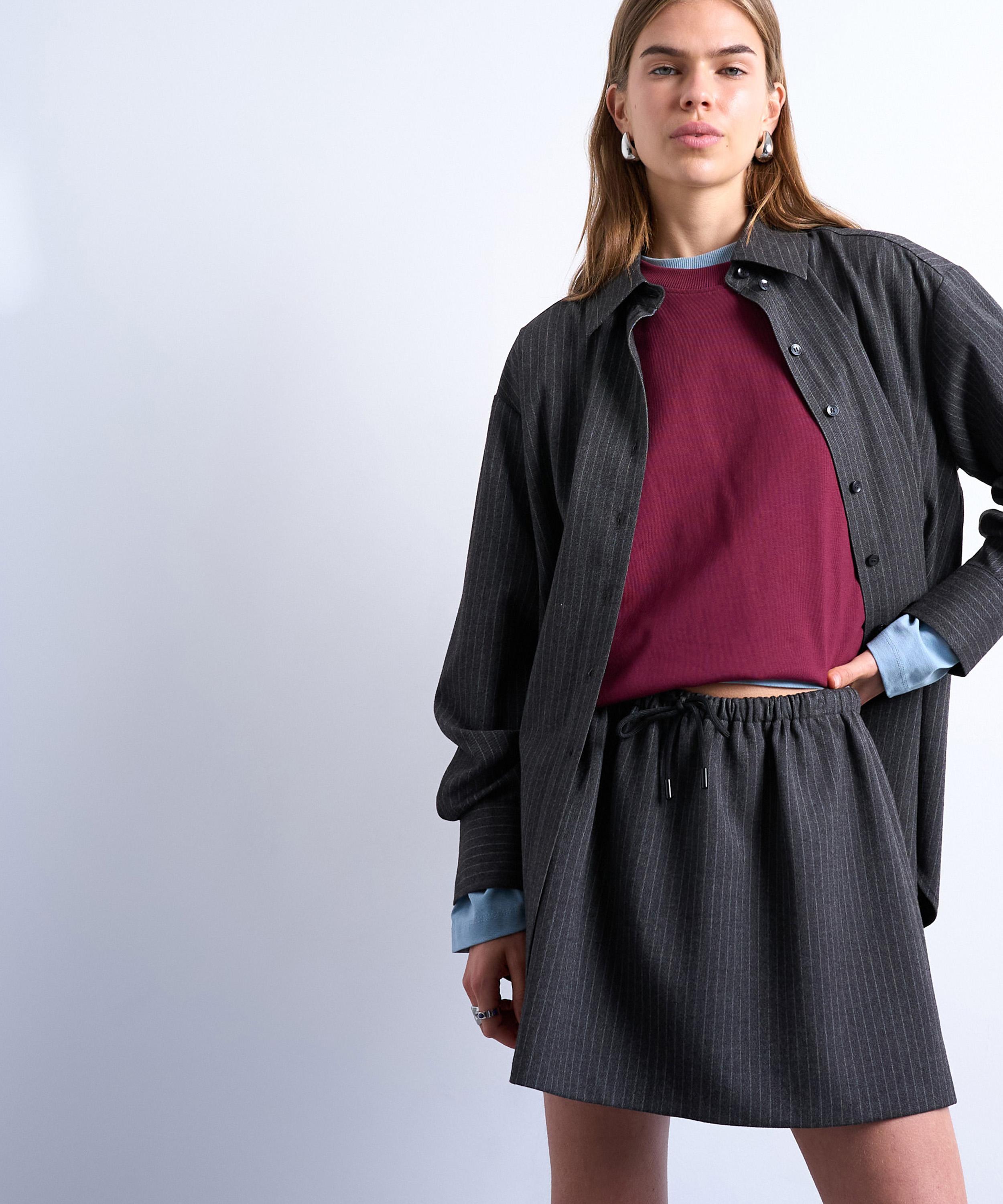 TOPSHOP - Charcoal Pinstripe Brushed Flippy Mini Skirt image number 0