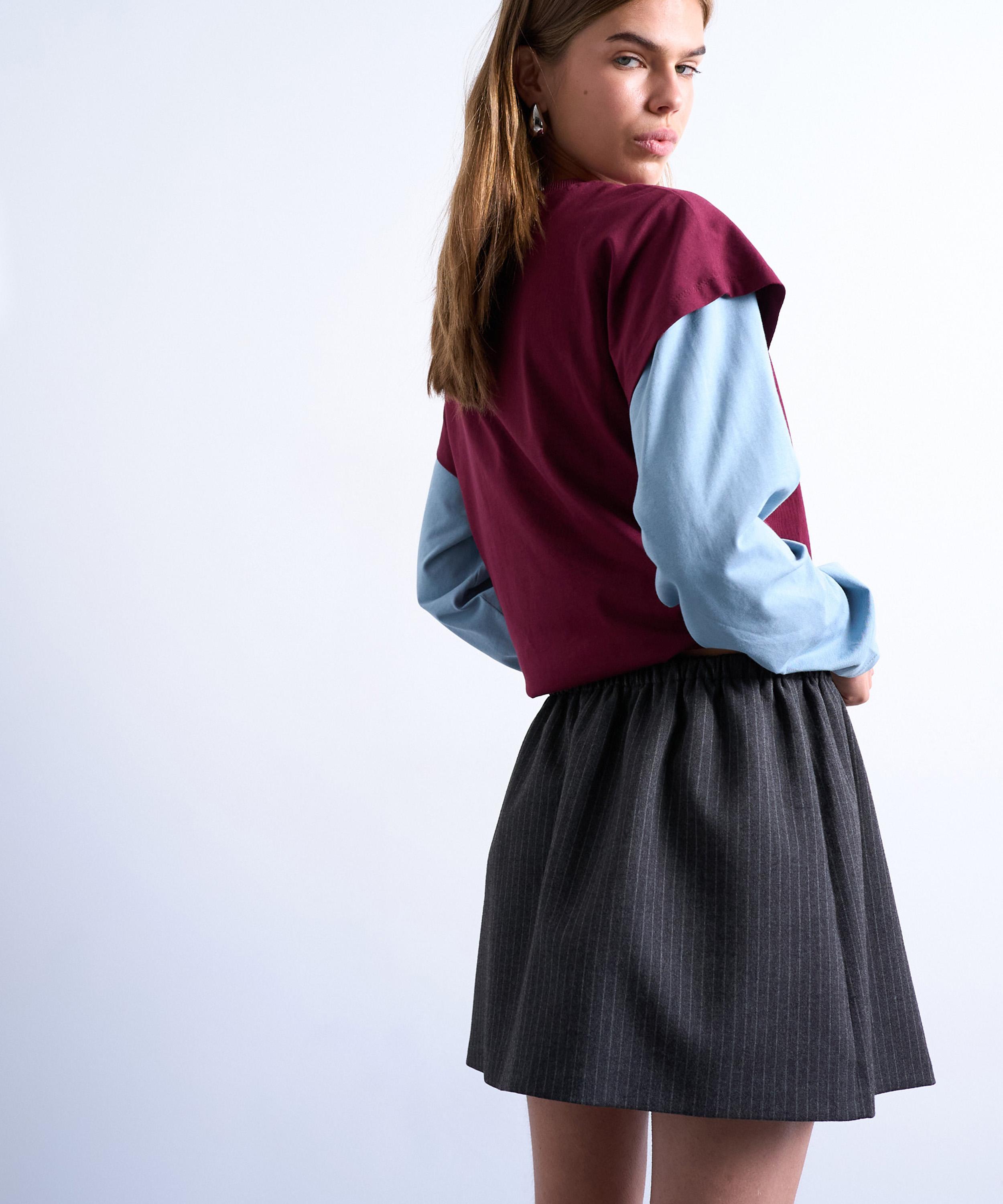 TOPSHOP - Charcoal Pinstripe Brushed Flippy Mini Skirt image number 1