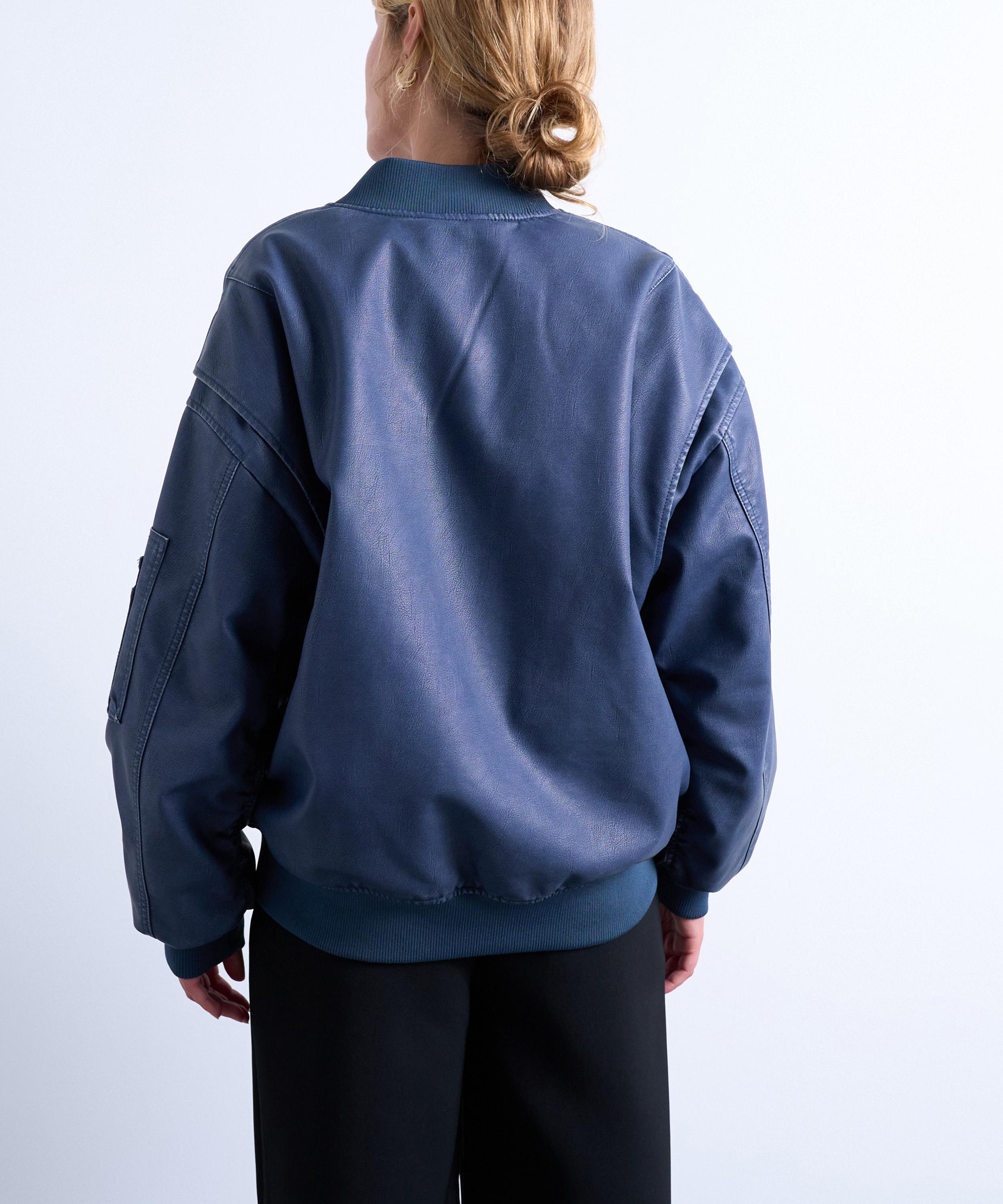 TOPSHOP - Blue Faux Leather MA1 Bomber Jacket image number 1
