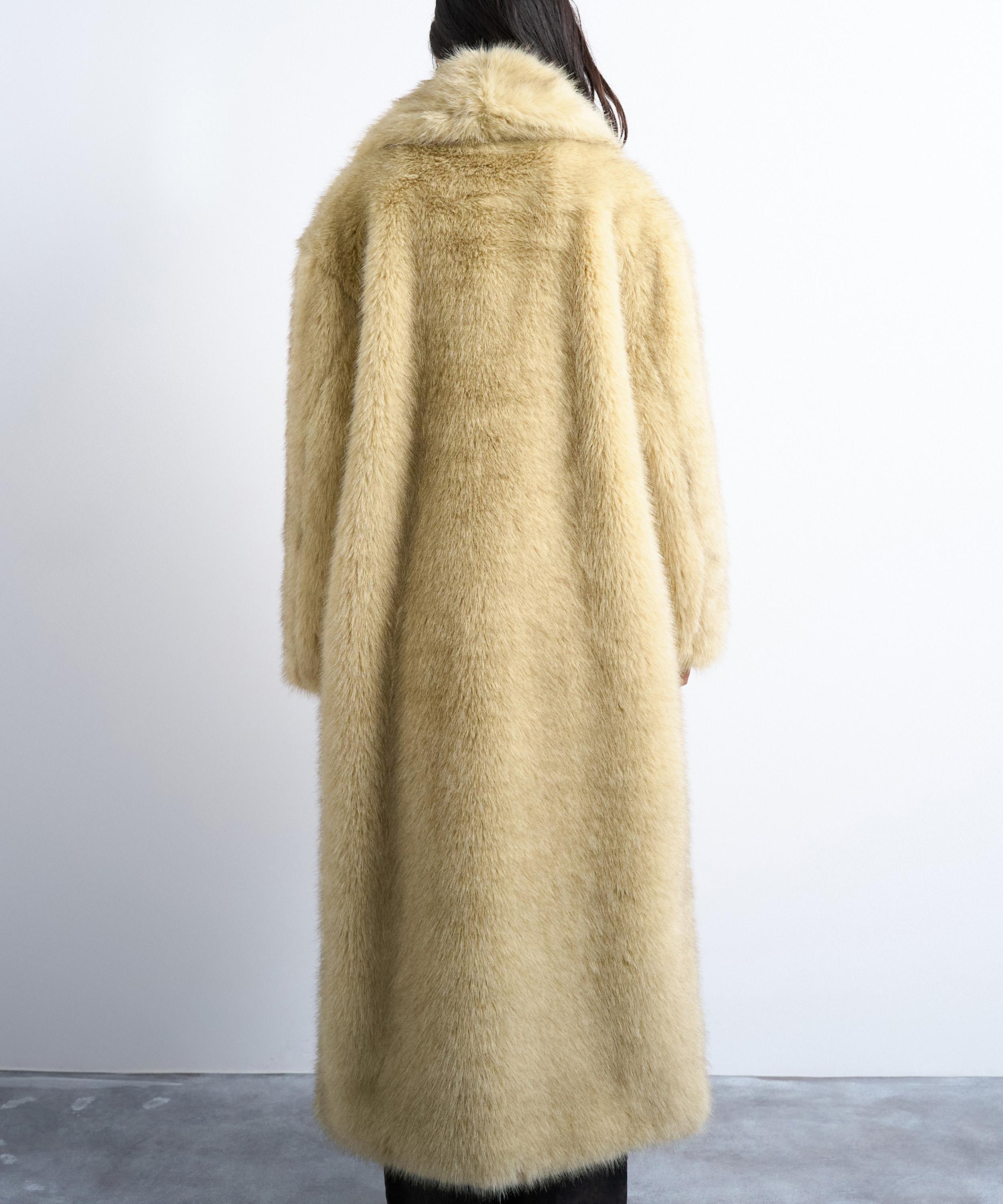 TOPSHOP - Yellow Faux Fur Super-Long Coat image number 1