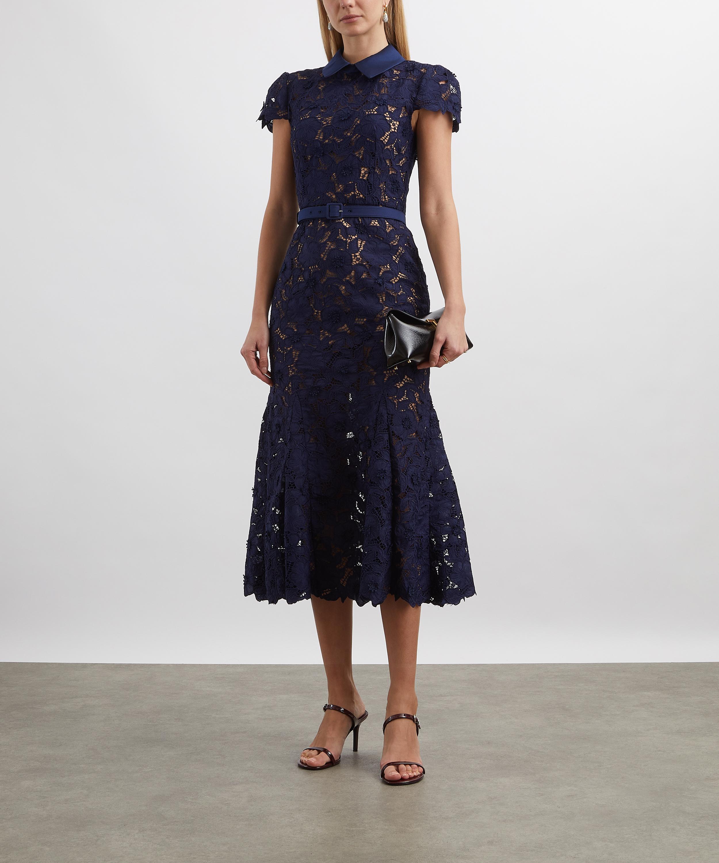 Self-Portrait - Navy Guipure Lace Midi Dress image number 1