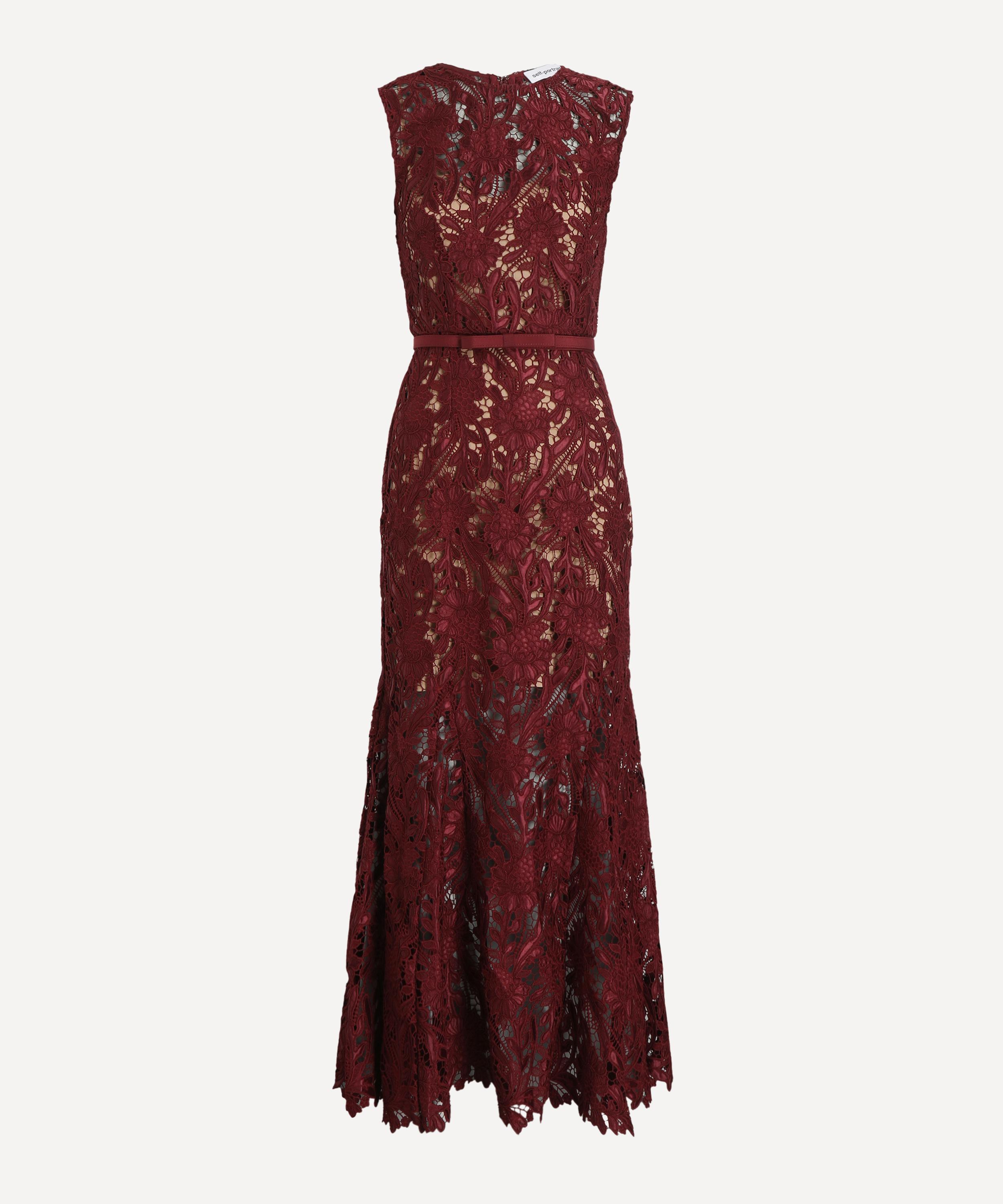 Self-Portrait - Burgundy Guipure Lace Midi Dress