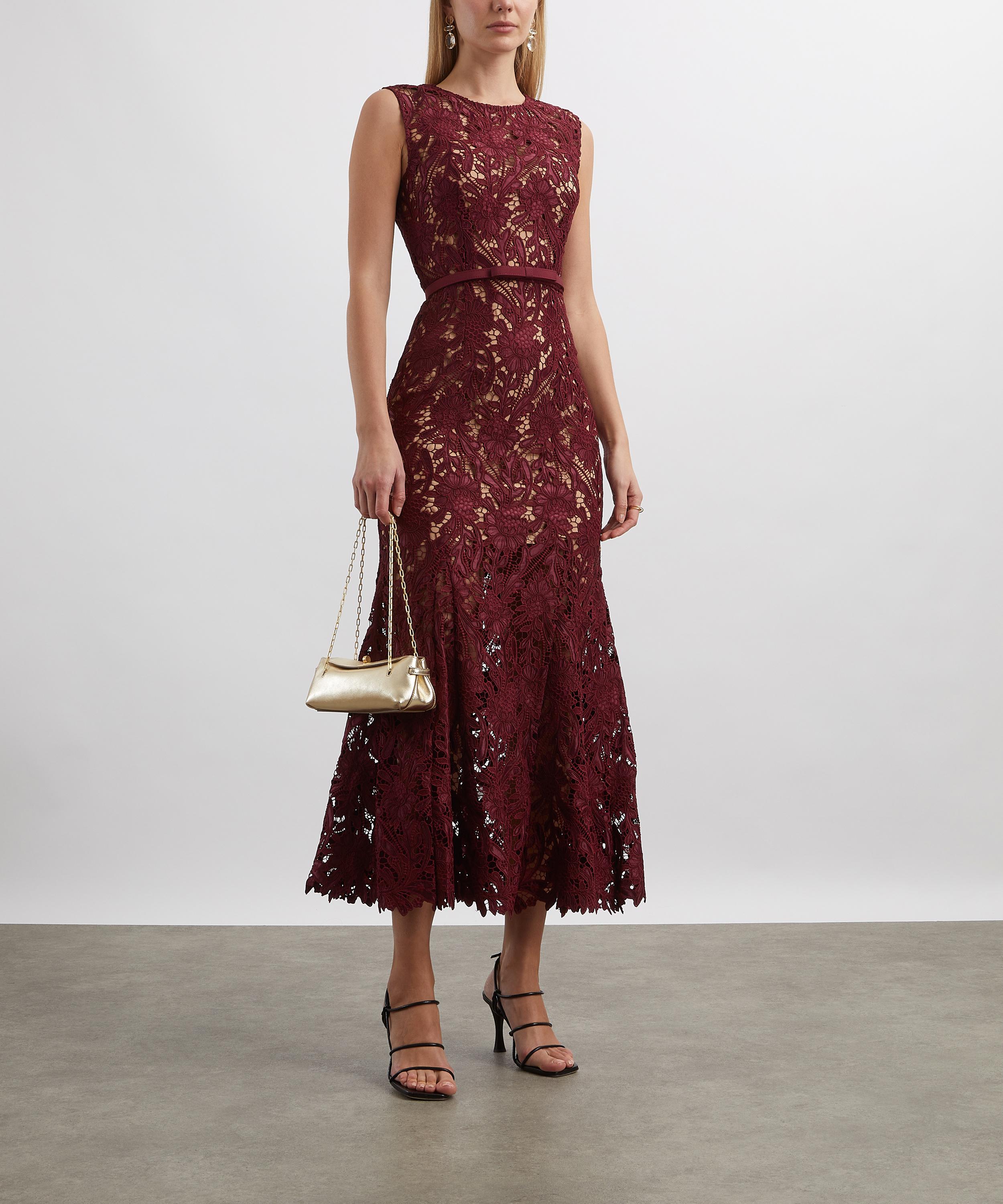 Self-Portrait - Burgundy Guipure Lace Midi Dress image number 1
