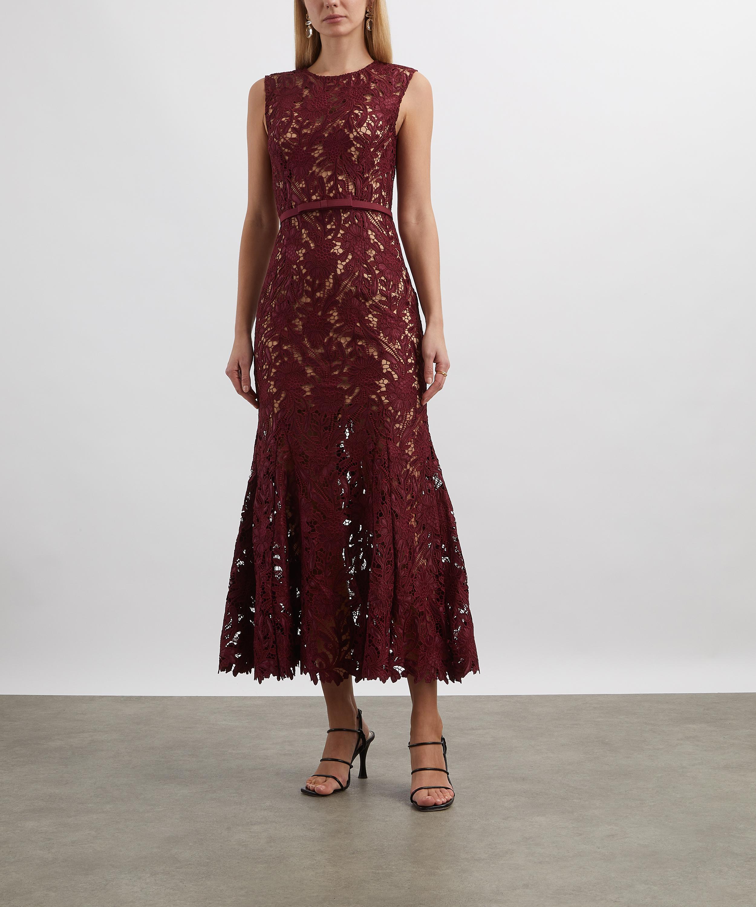 Self-Portrait - Burgundy Guipure Lace Midi Dress image number 2