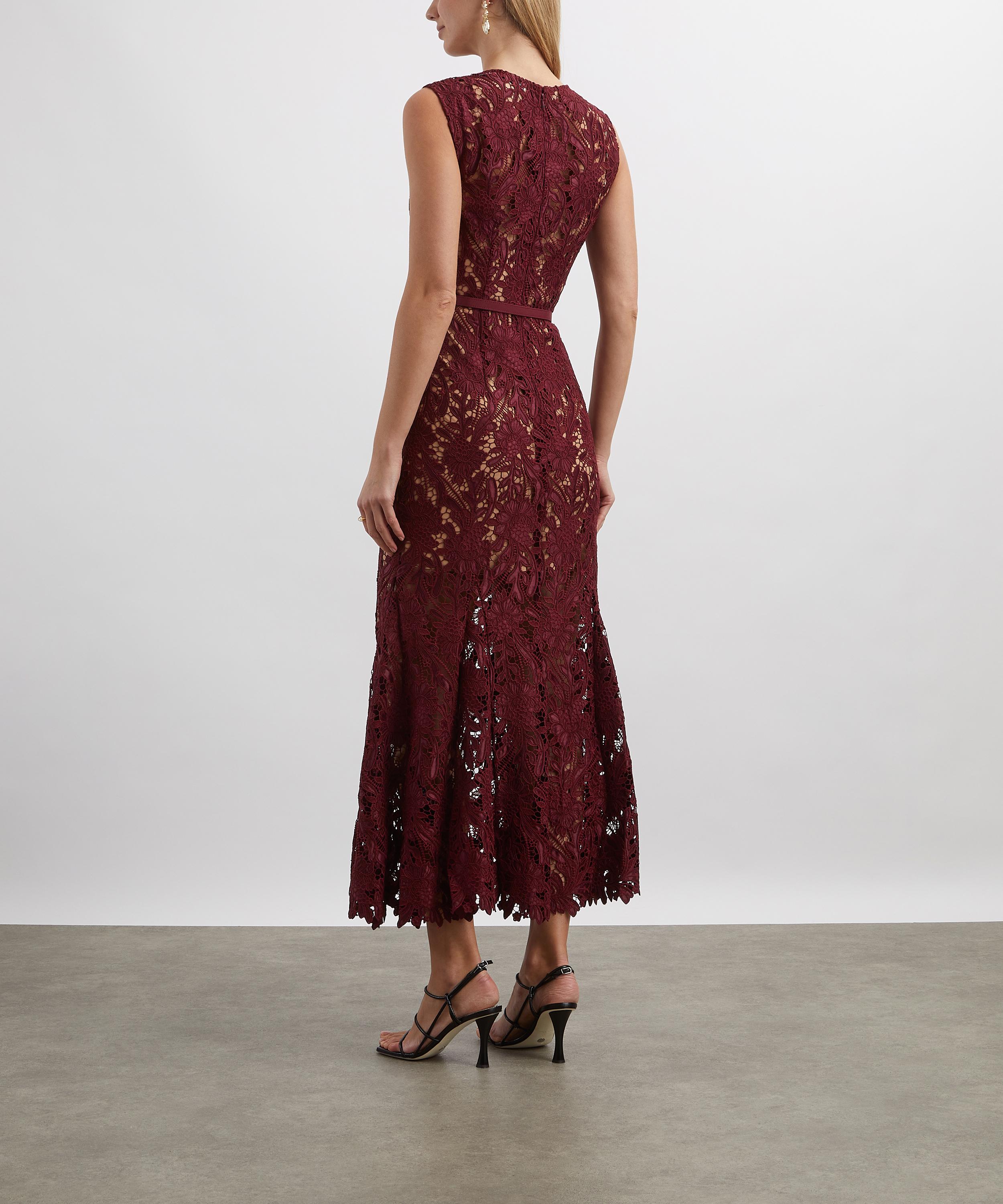 Self-Portrait - Burgundy Guipure Lace Midi Dress image number 3