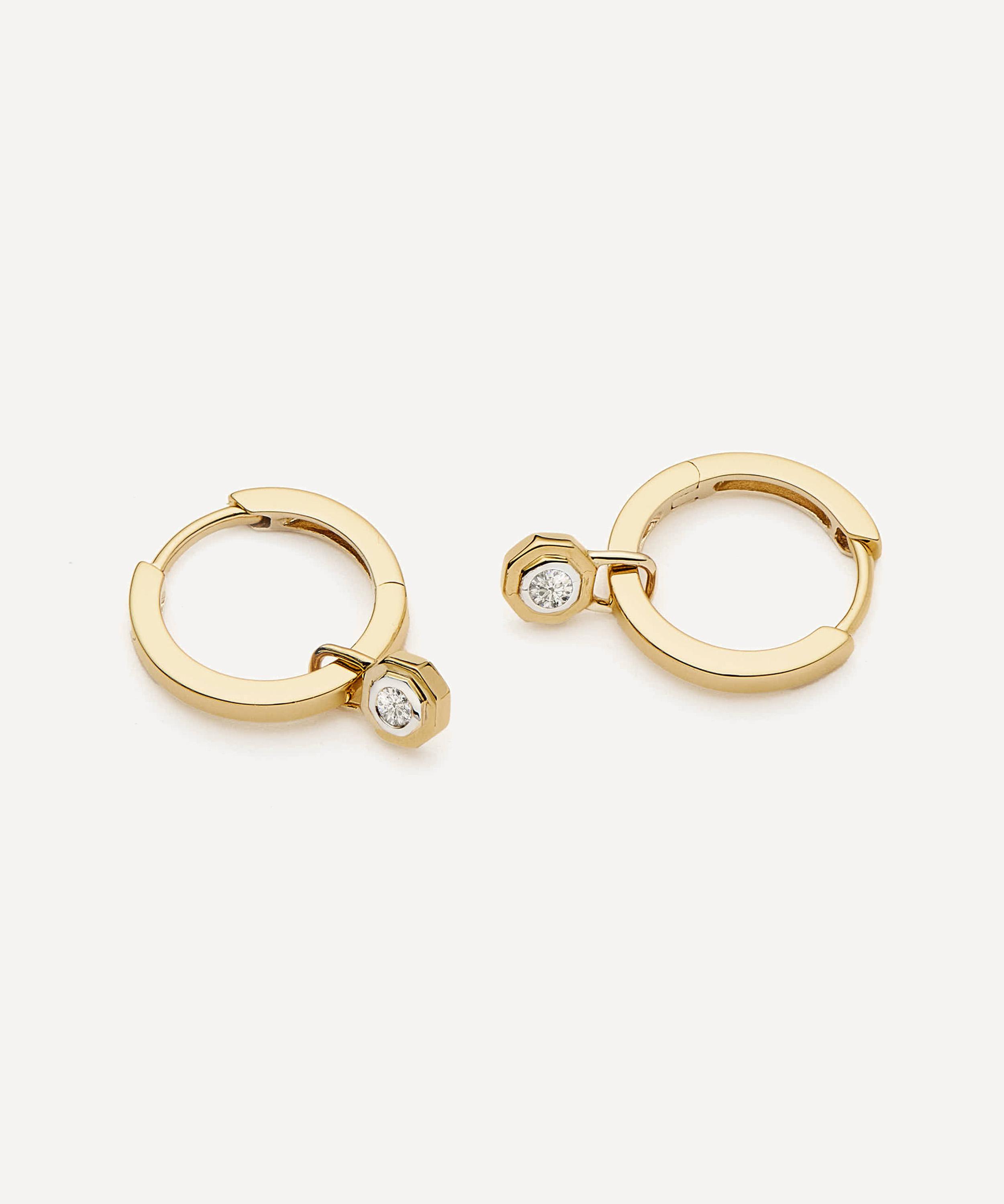 Missoma - X Lucy Williams 14ct Gold Fine Diamond Drop Huggie Hoop Earrings image number 2