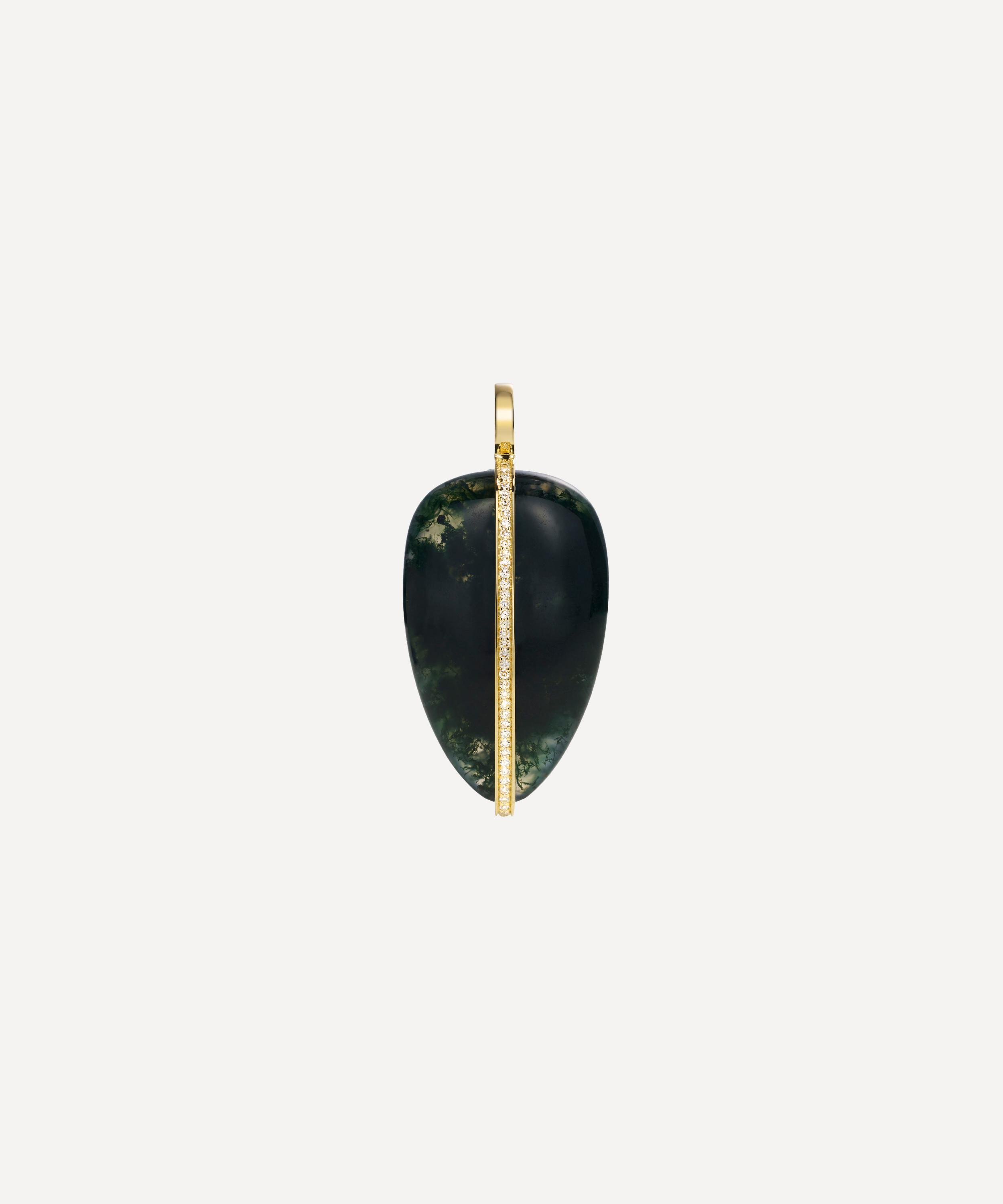 By Pariah - 14ct Gold XL Diamond and Moss Agate Pebble Pendant