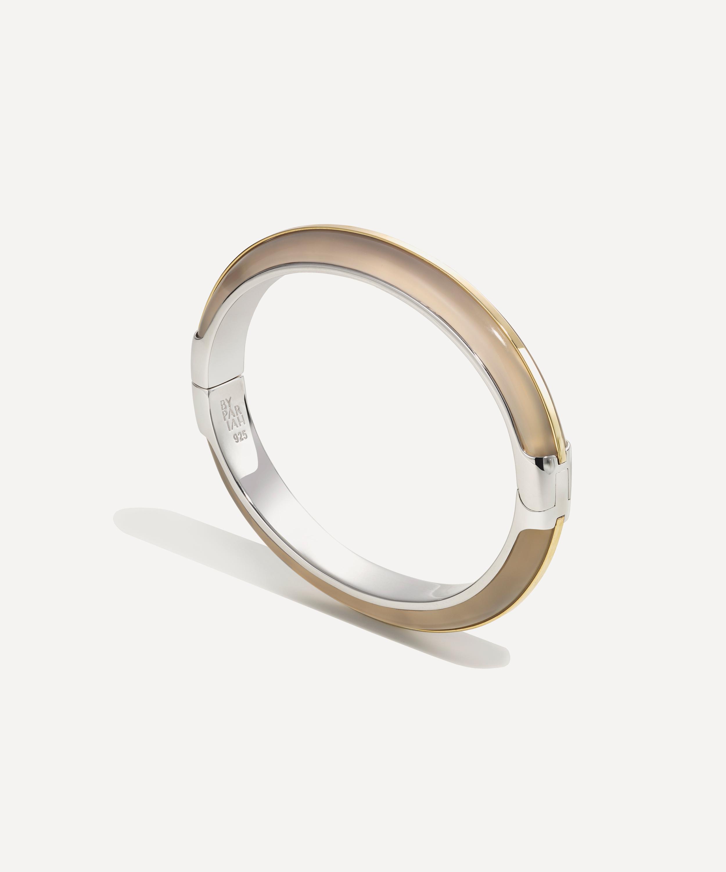 By Pariah - Mixed Metal Essential Grey Agate Stacking Cuff Bracelet image number 1