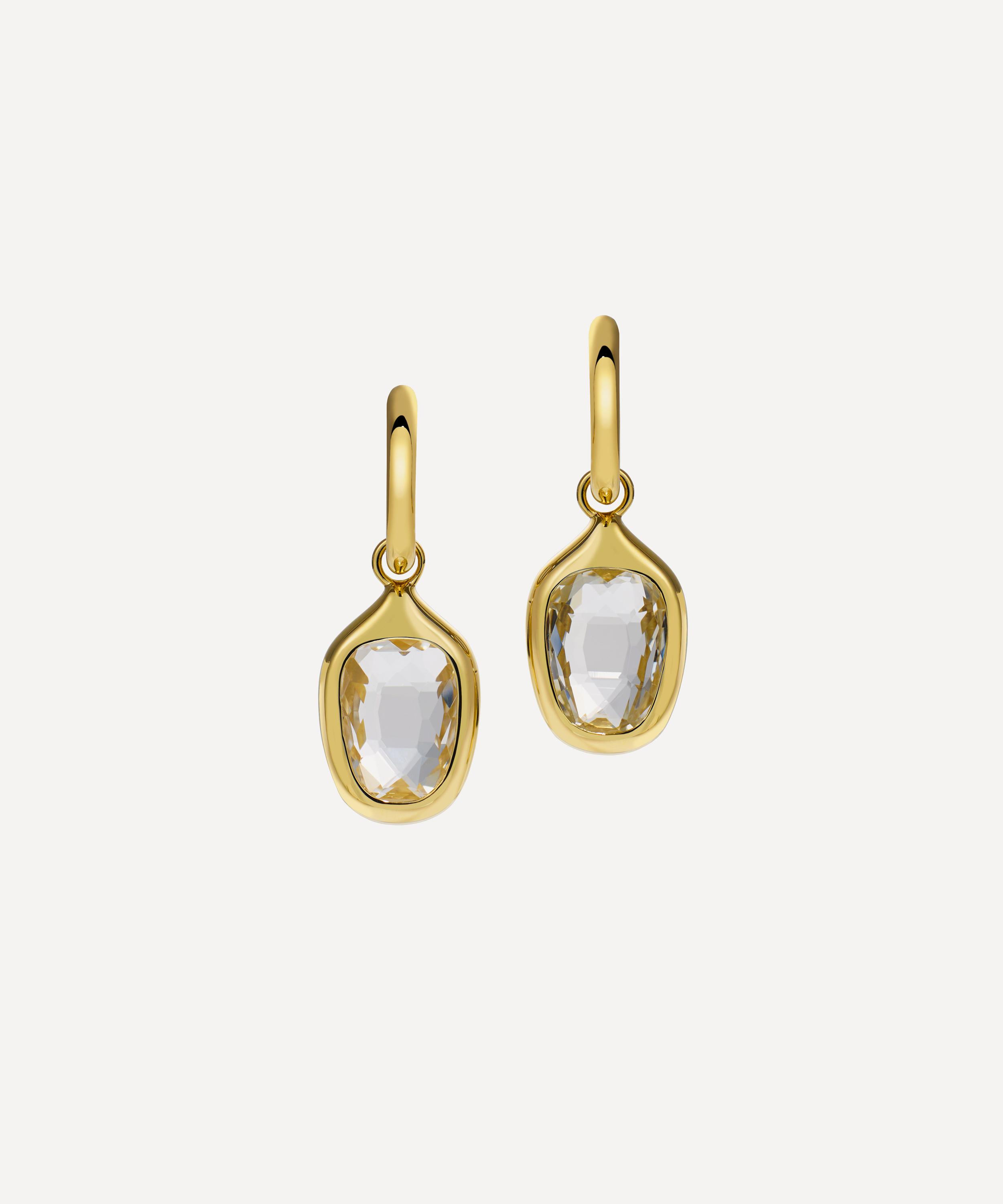 By Pariah - 14ct Gold The Orbit Prism White Topaz Drop Hoop Earrings