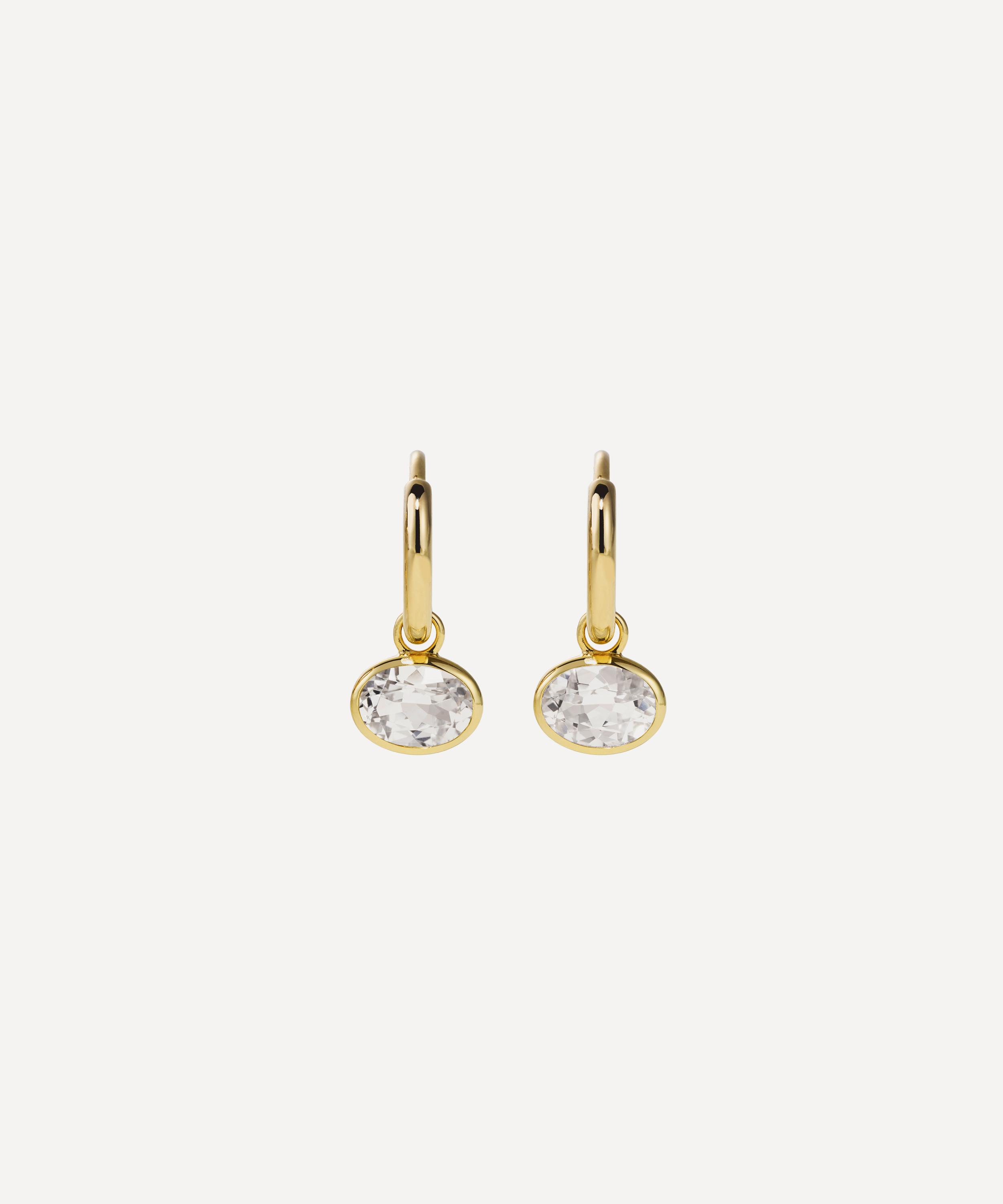 By Pariah - 14ct Gold Orbit White Topaz Drop Hoop Earrings
