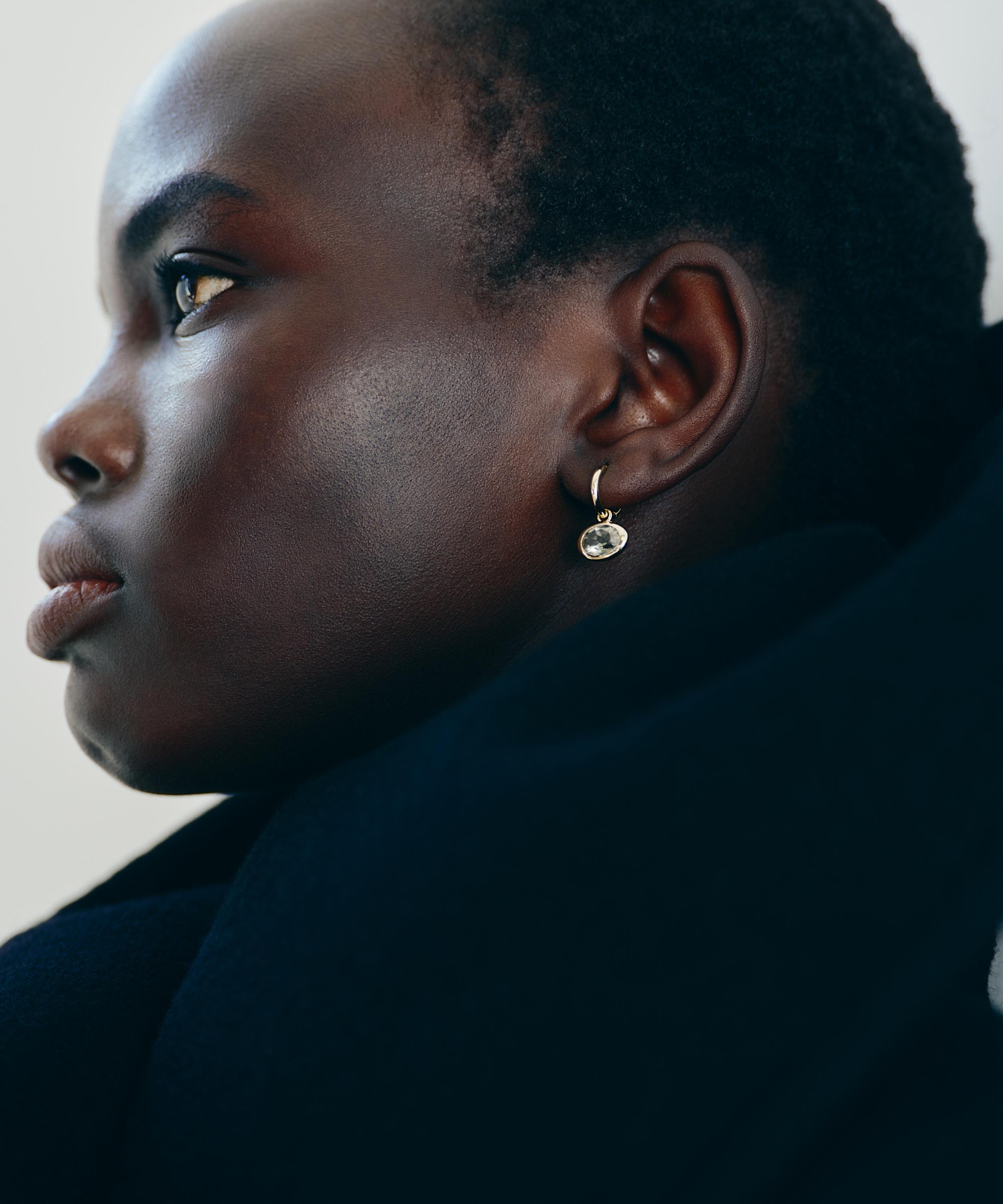 By Pariah - 14ct Gold Orbit White Topaz Drop Hoop Earrings image number 1