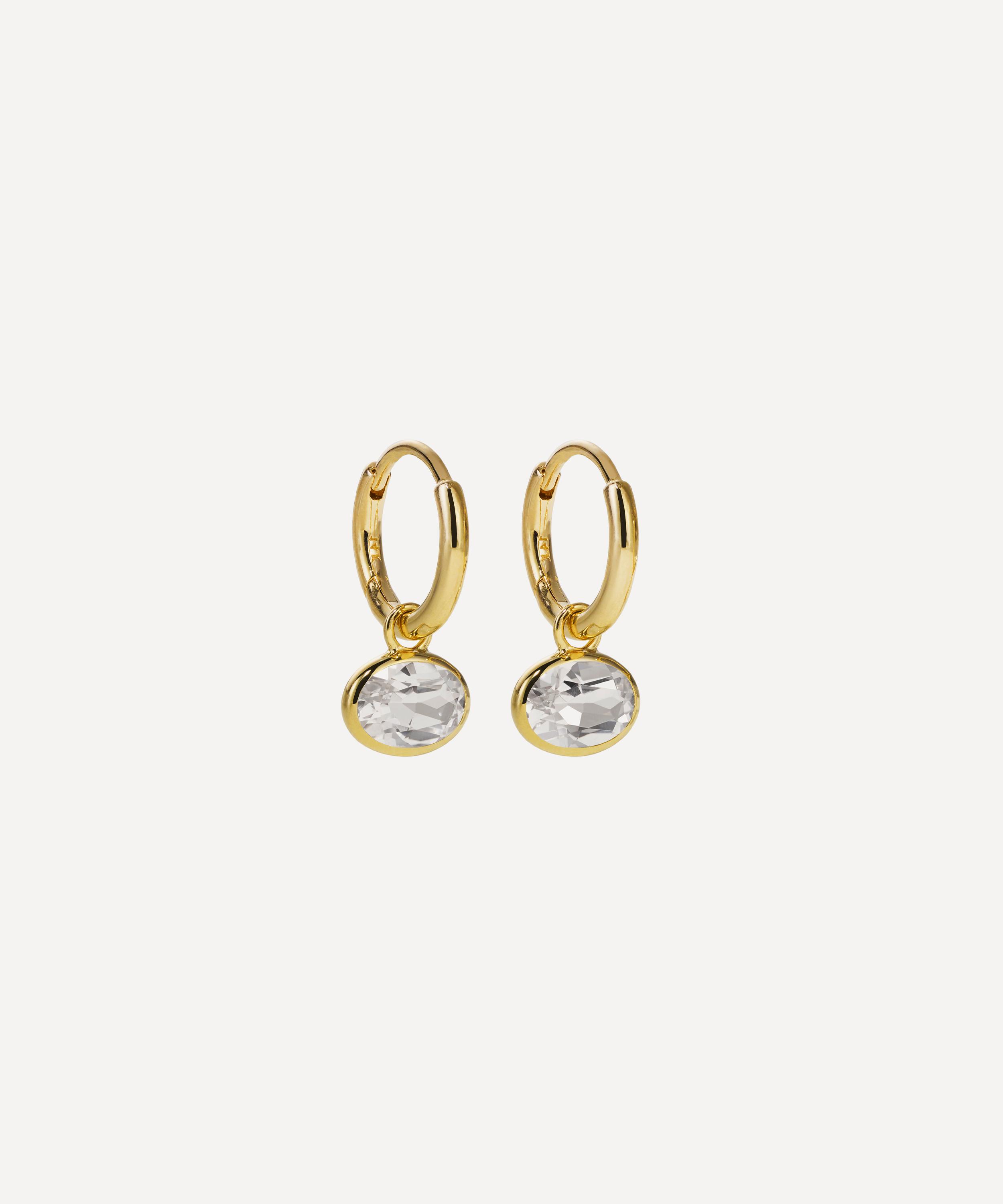 By Pariah - 14ct Gold Orbit White Topaz Drop Hoop Earrings image number 2