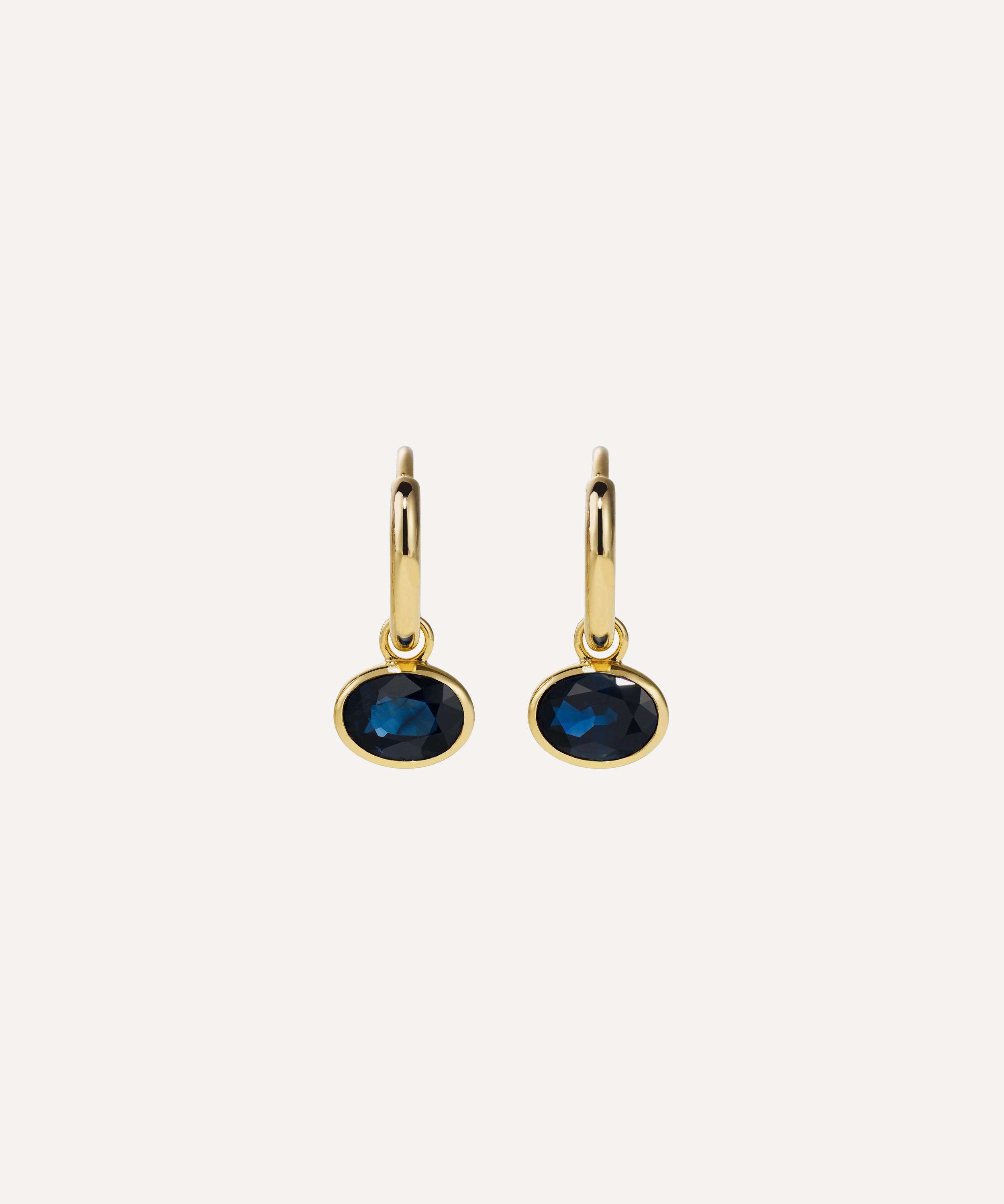 By Pariah - 14ct Gold Orbit Navy Sapphire Drop Hoop Earrings