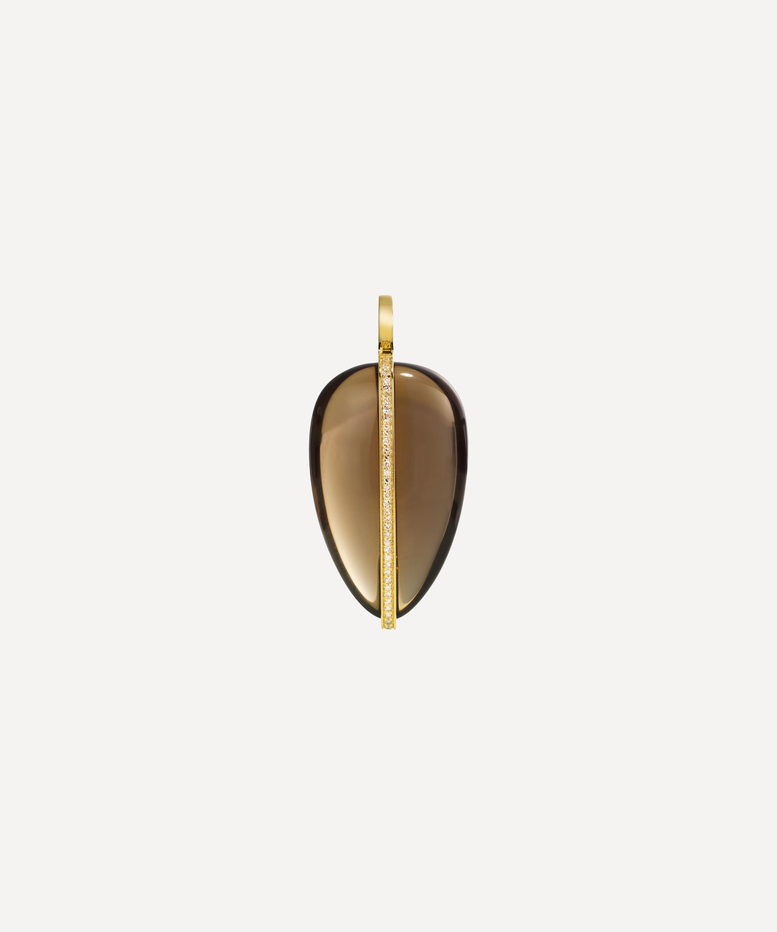 By Pariah - 14ct Gold XL Diamond and Smoky Quartz Pebble Pendant