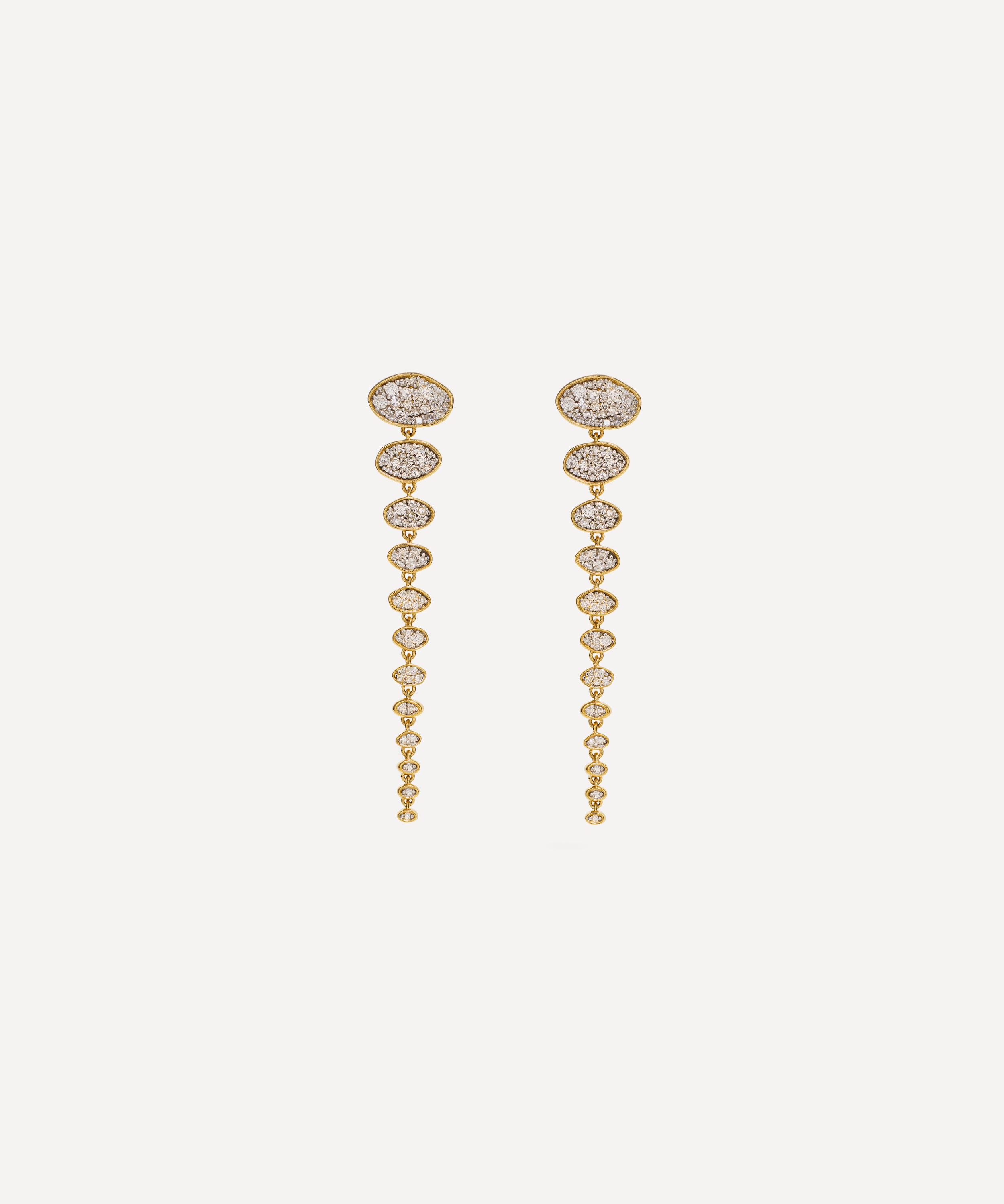 By Pariah - 14ct Gold Long Diamond Cluster Drop Earrings