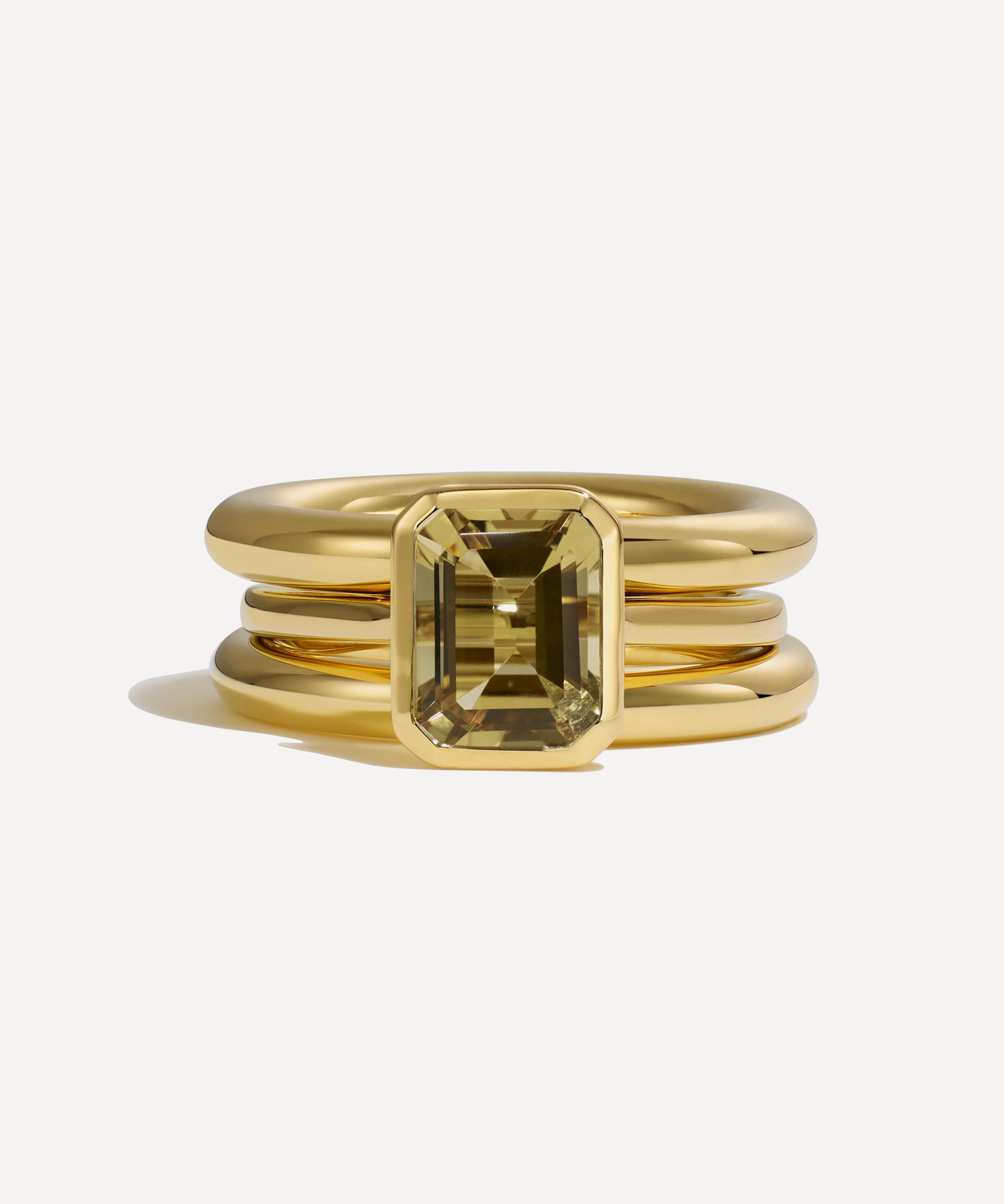 By Pariah - 14ct Gold Lumen Champagne Quartz Ring Stack