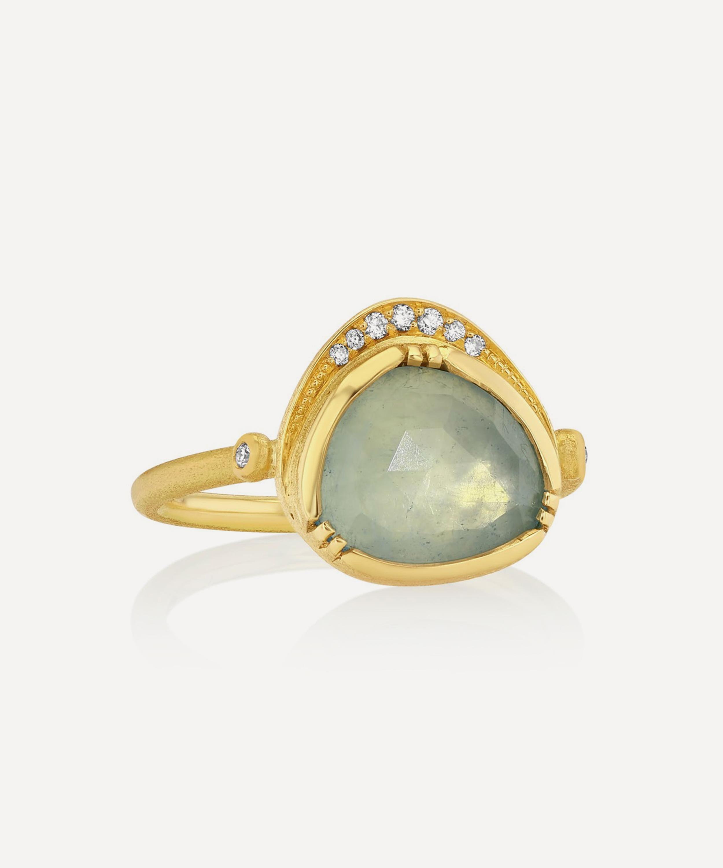 Brooke Gregson - 18ct Gold Aquamarine Diamond Halo Ring