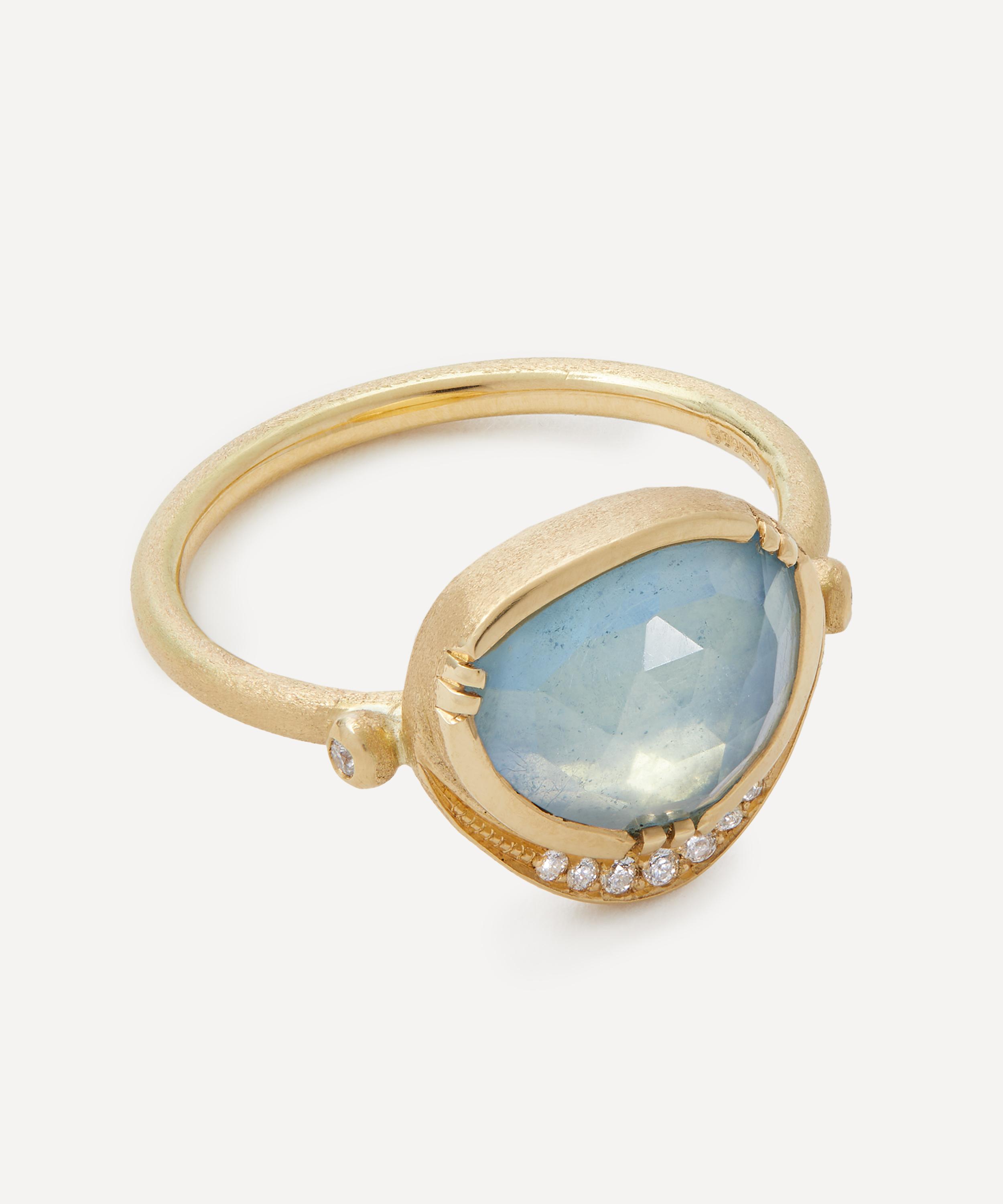 Brooke Gregson - 18ct Gold Aquamarine Diamond Halo Ring image number 1