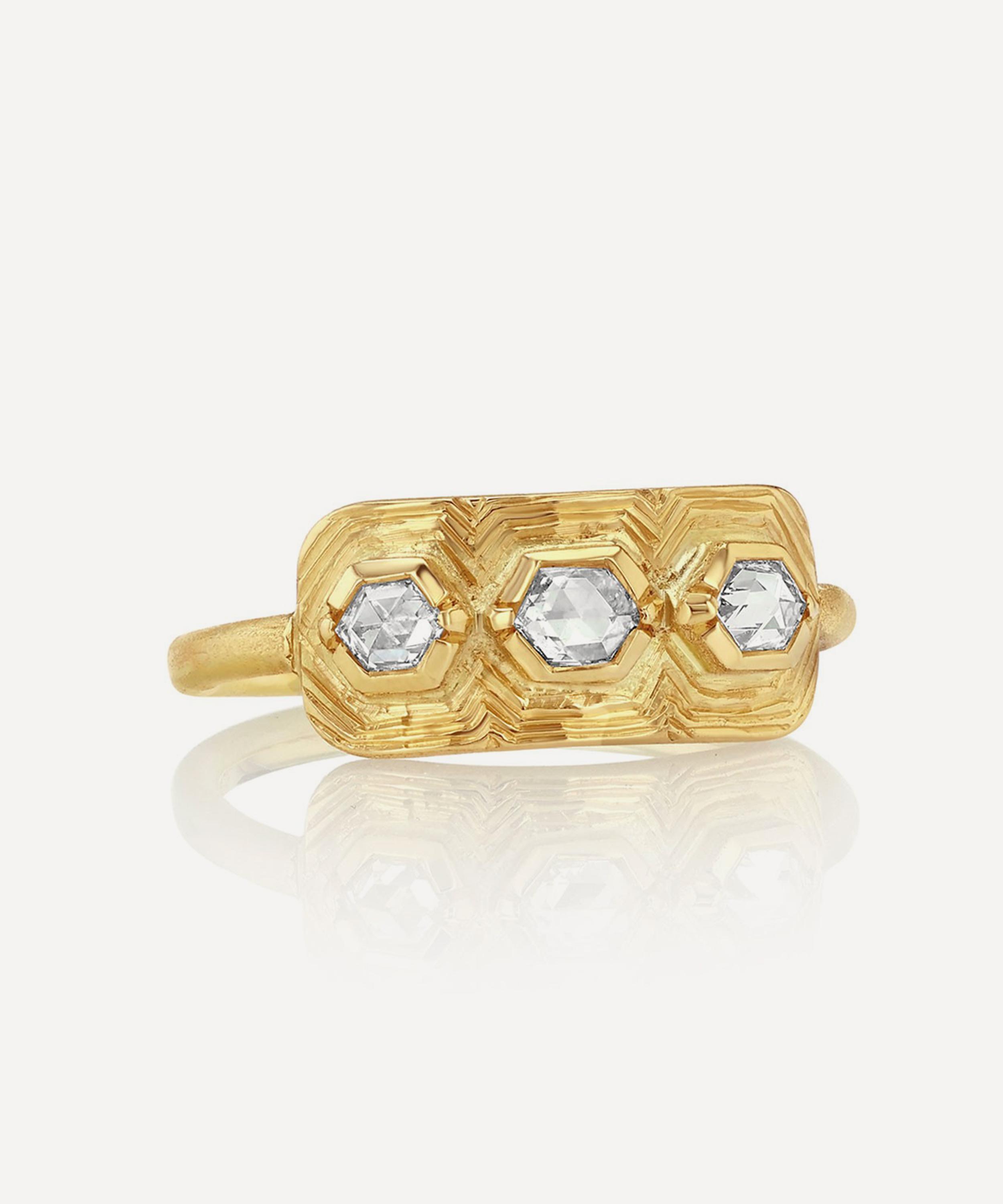 Brooke Gregson - 18ct Gold Triple Geo Engraved Diamond Ring