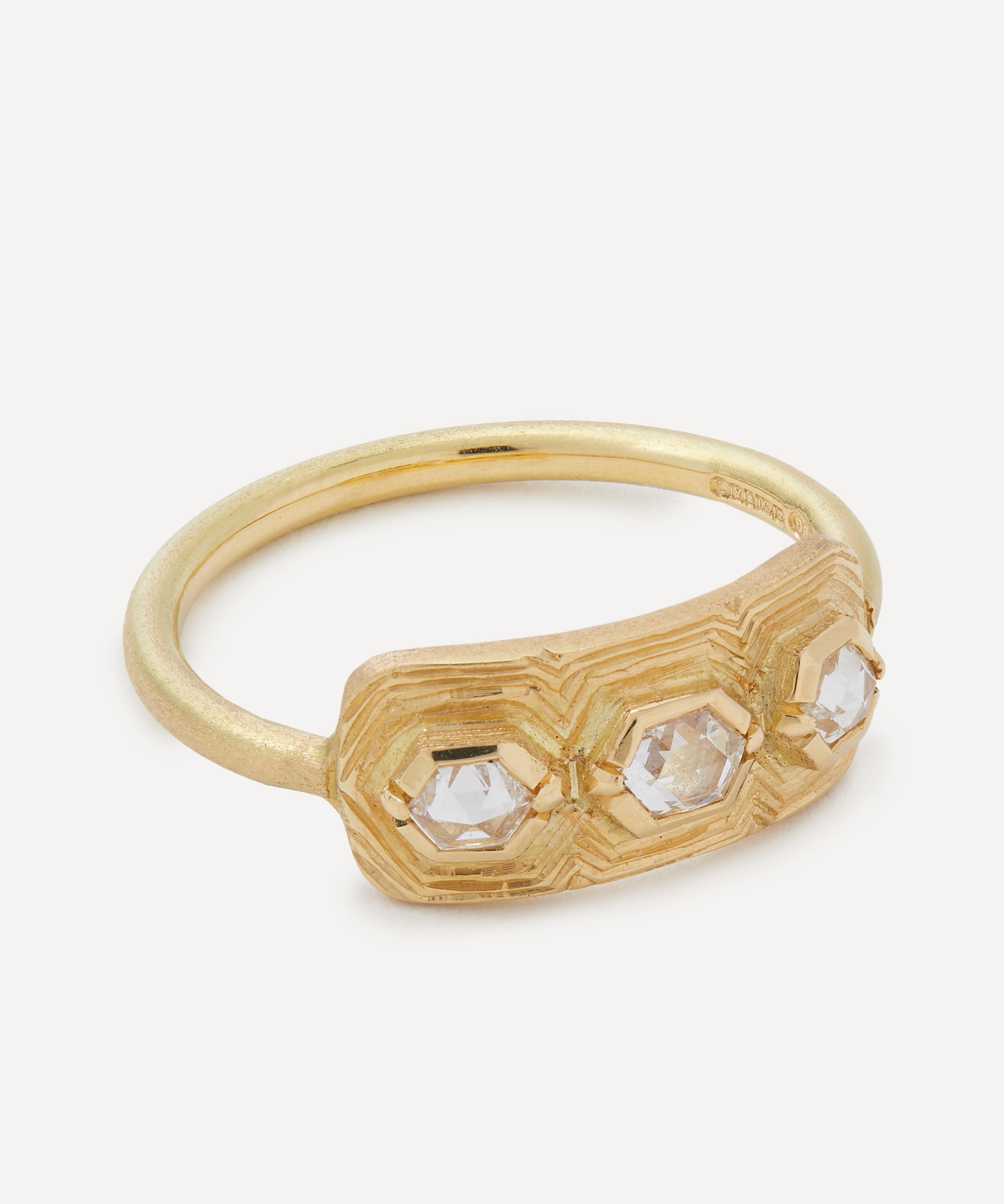 Brooke Gregson - 18ct Gold Triple Geo Engraved Diamond Ring image number 1