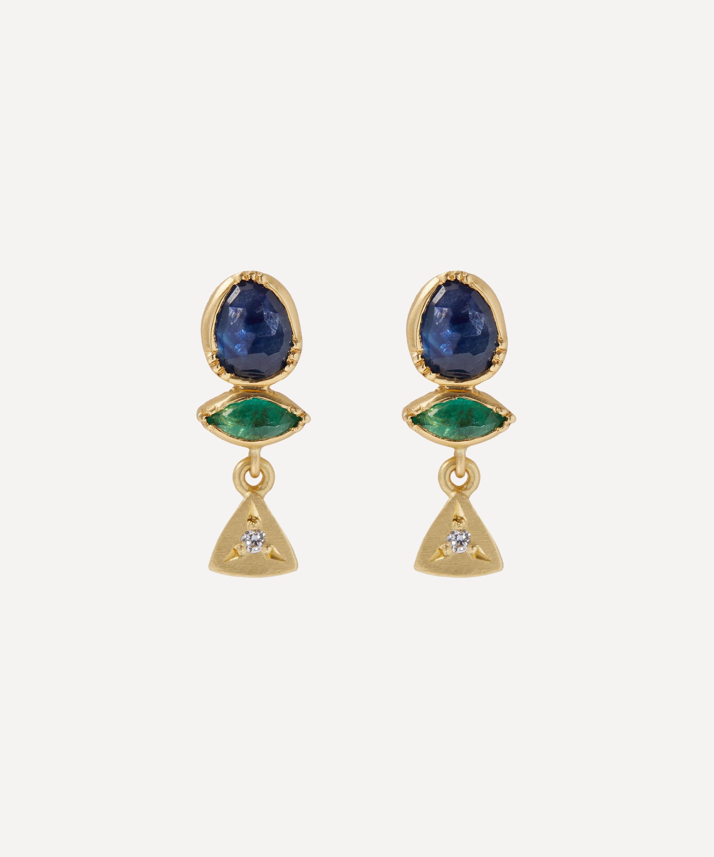 Brooke Gregson - 18ct Gold Marquise Emerald Sapphire Stud Earrings