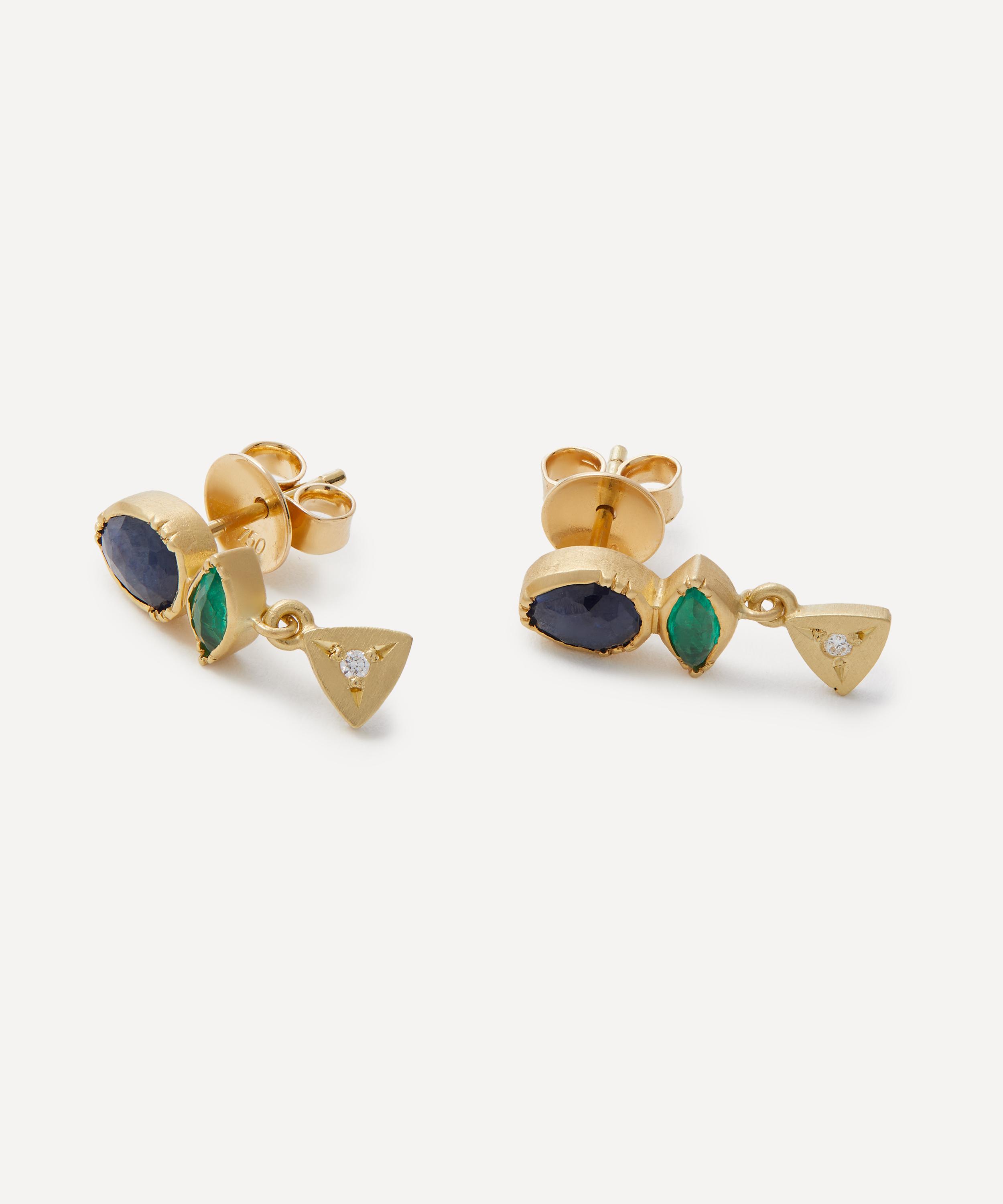 Brooke Gregson - 18ct Gold Marquise Emerald Sapphire Stud Earrings image number 1