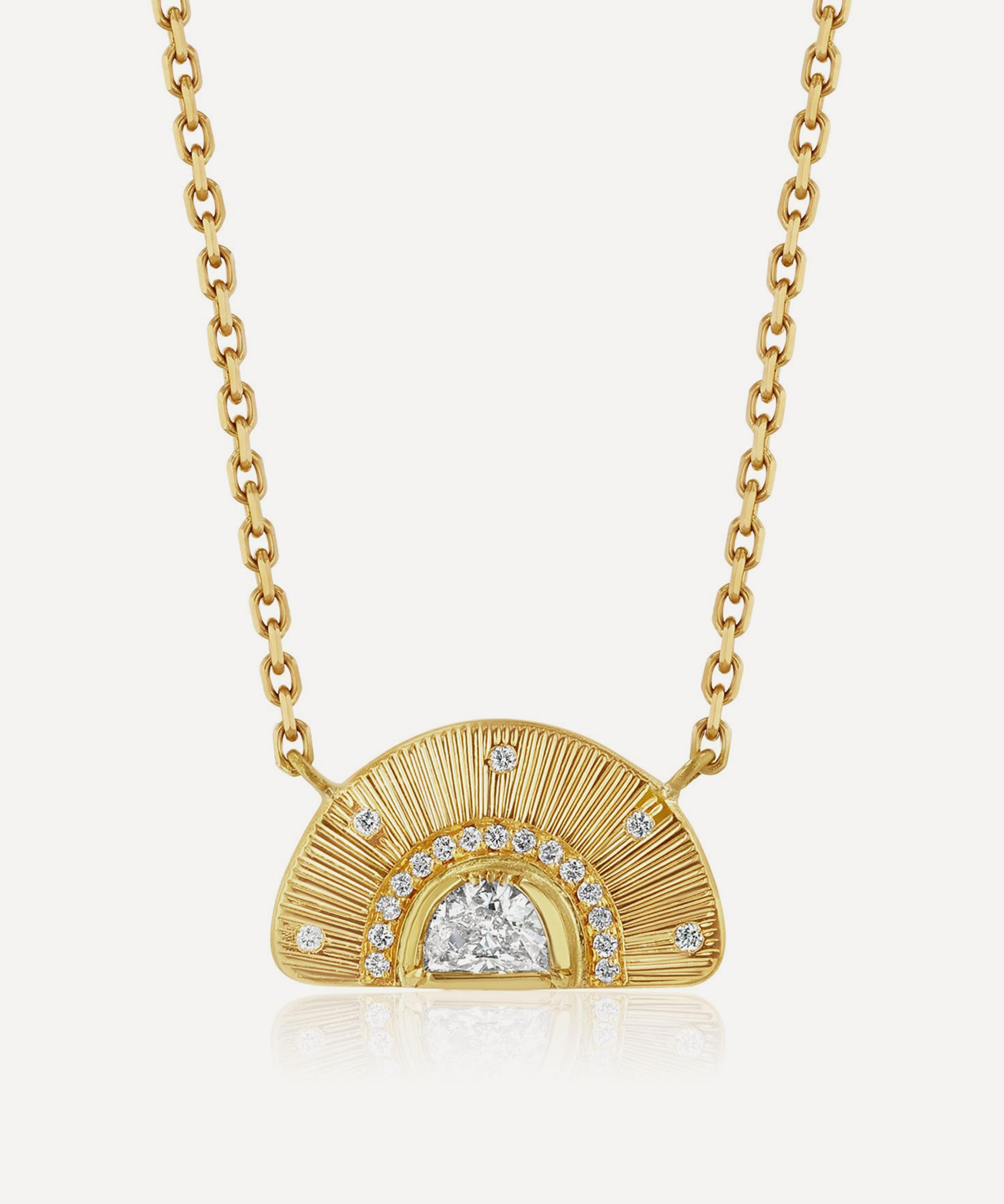 Brooke Gregson - 18ct Gold Diamond Sun Ray Engraved Necklace