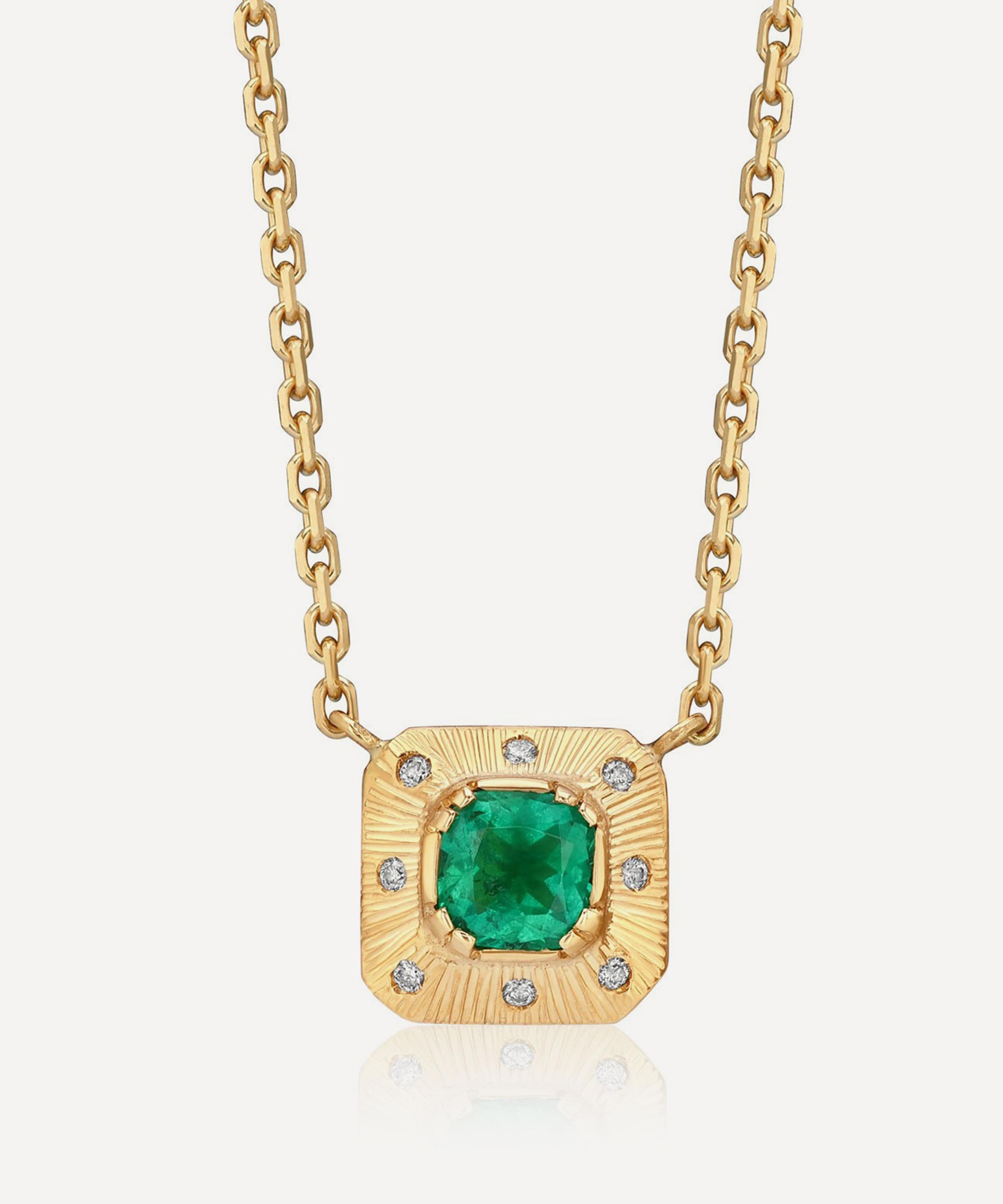 Brooke Gregson - 18ct Gold Engraved Emerald Pendant Necklace image number 0