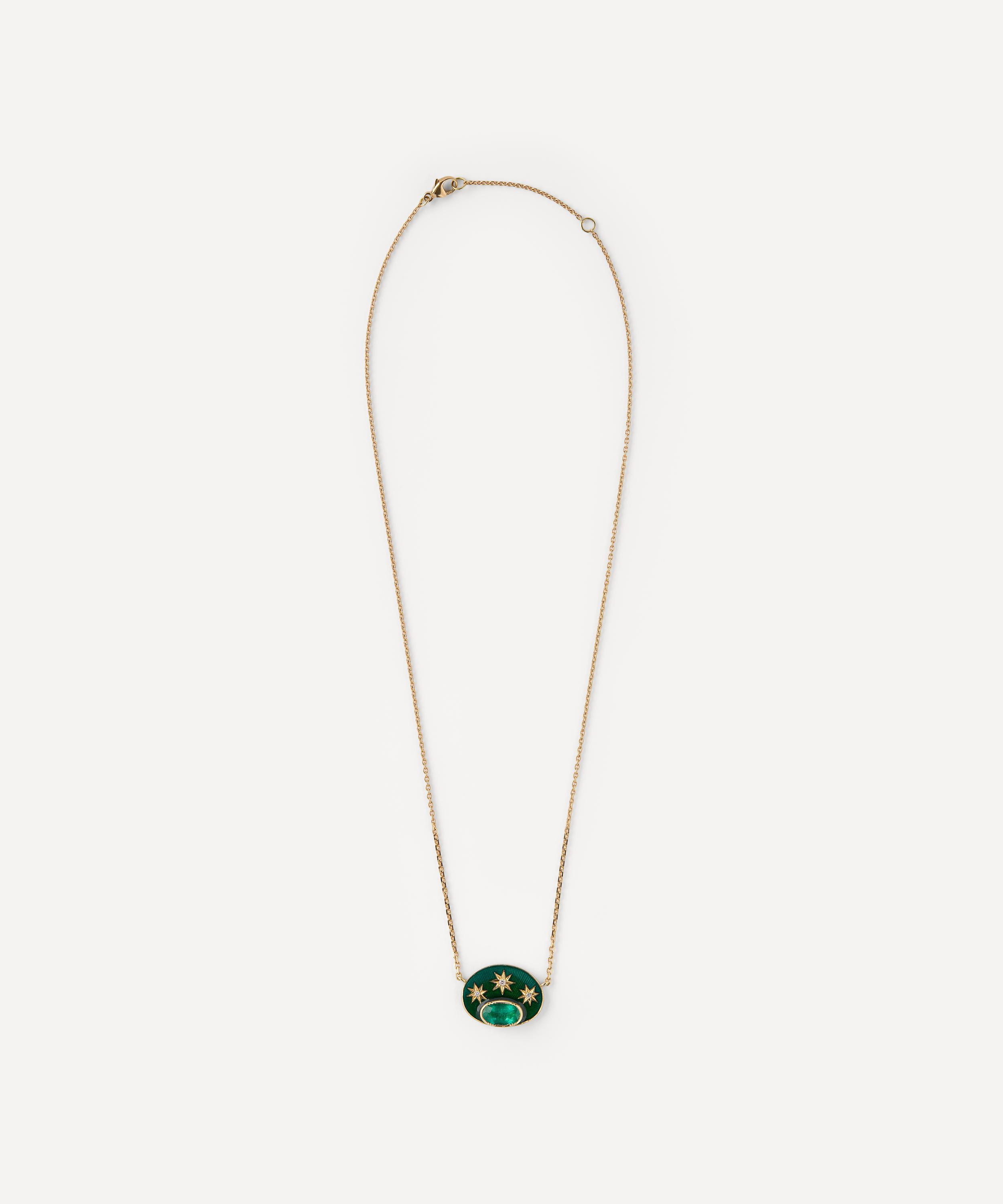 Brooke Gregson - 18ct Gold Emerald Stargaze Enamel Diamond Pendant Necklace
