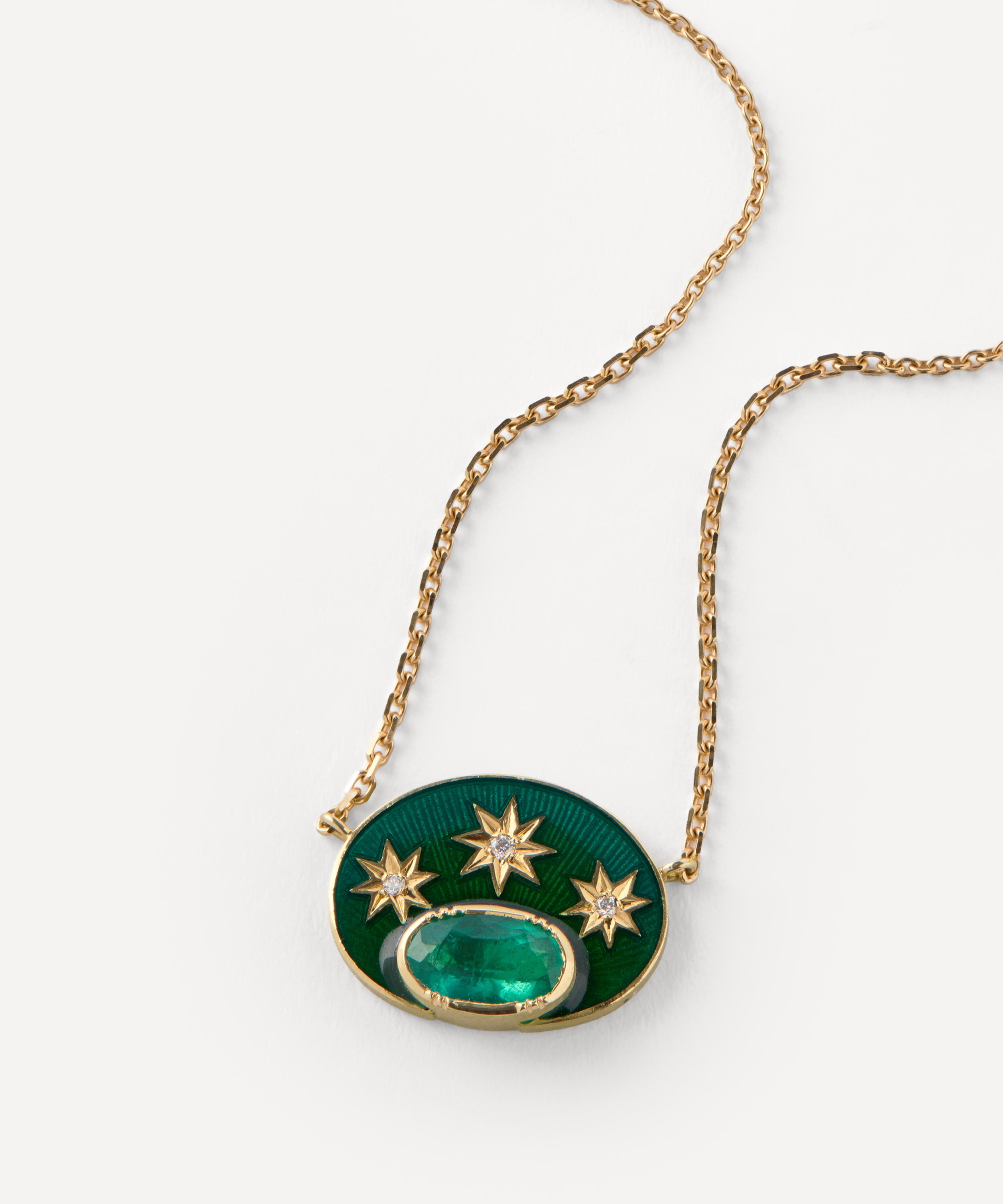 Brooke Gregson - 18ct Gold Emerald Stargaze Enamel Diamond Pendant Necklace image number 1