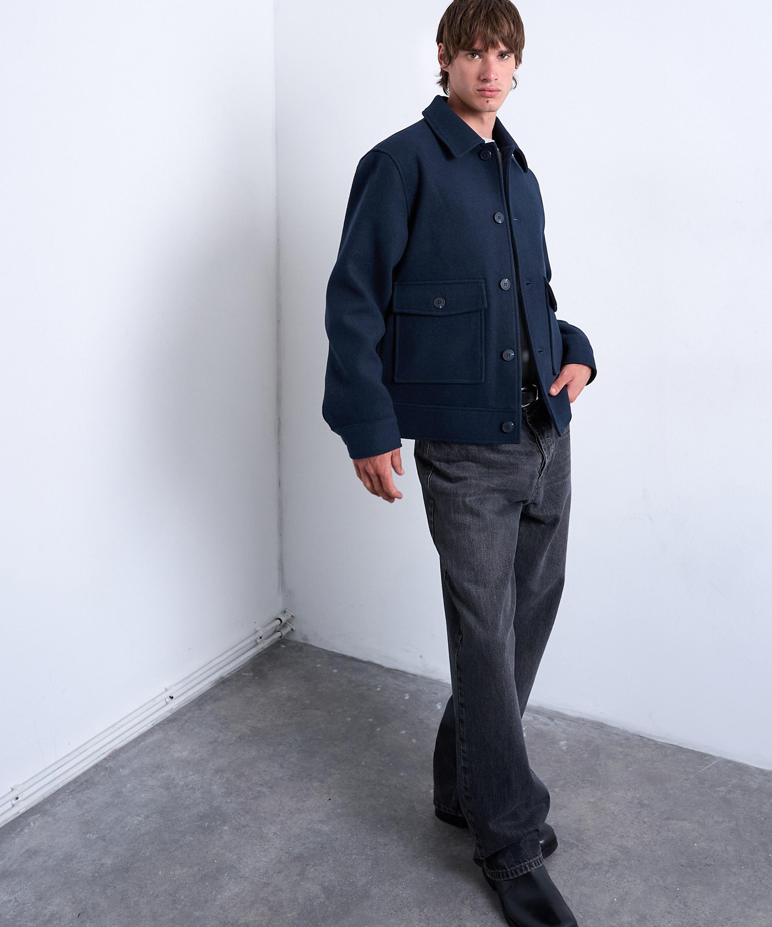 TOPMAN - Navy Wool-Blend Shacket image number 0