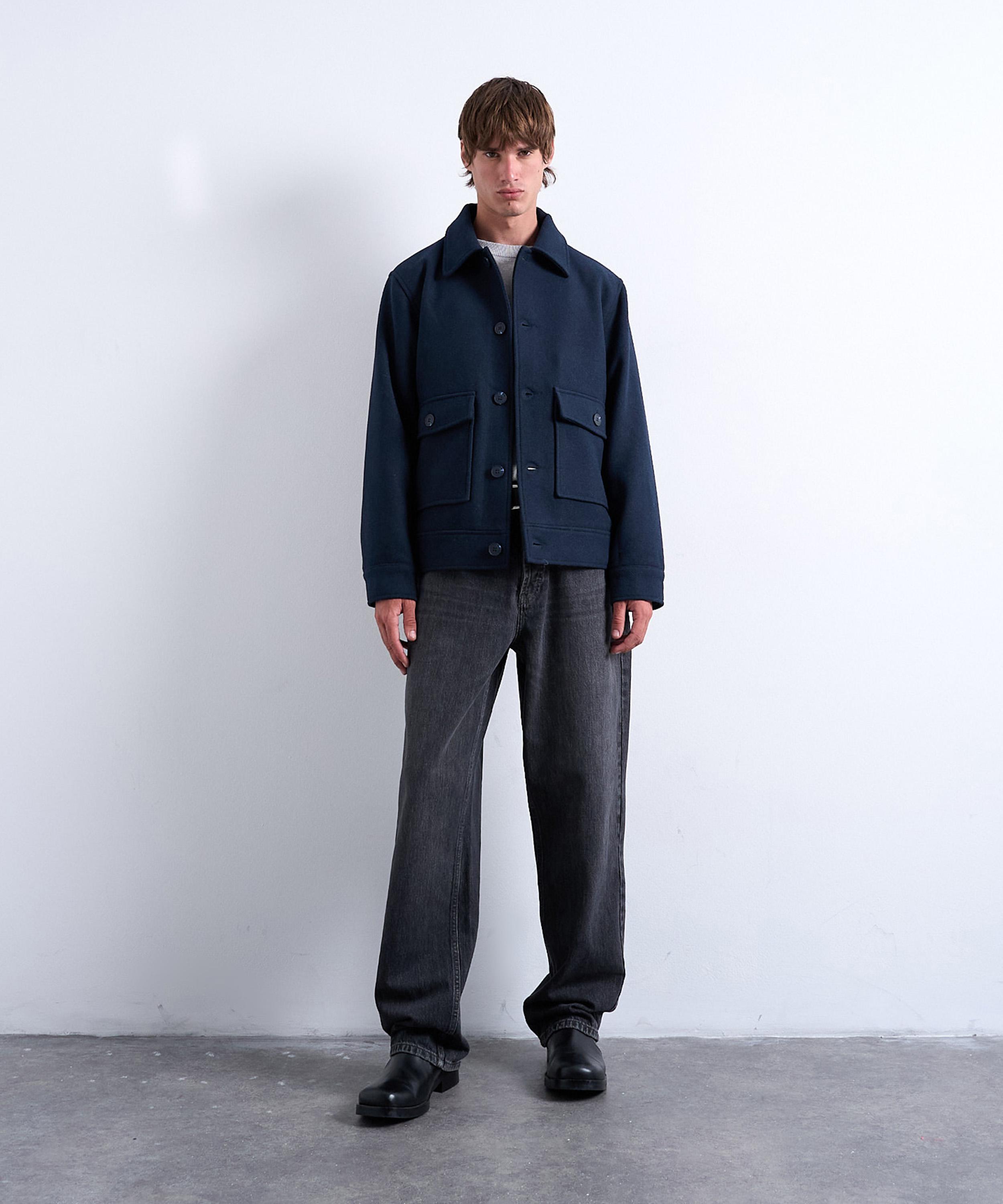 TOPMAN - Navy Wool-Blend Shacket image number 1