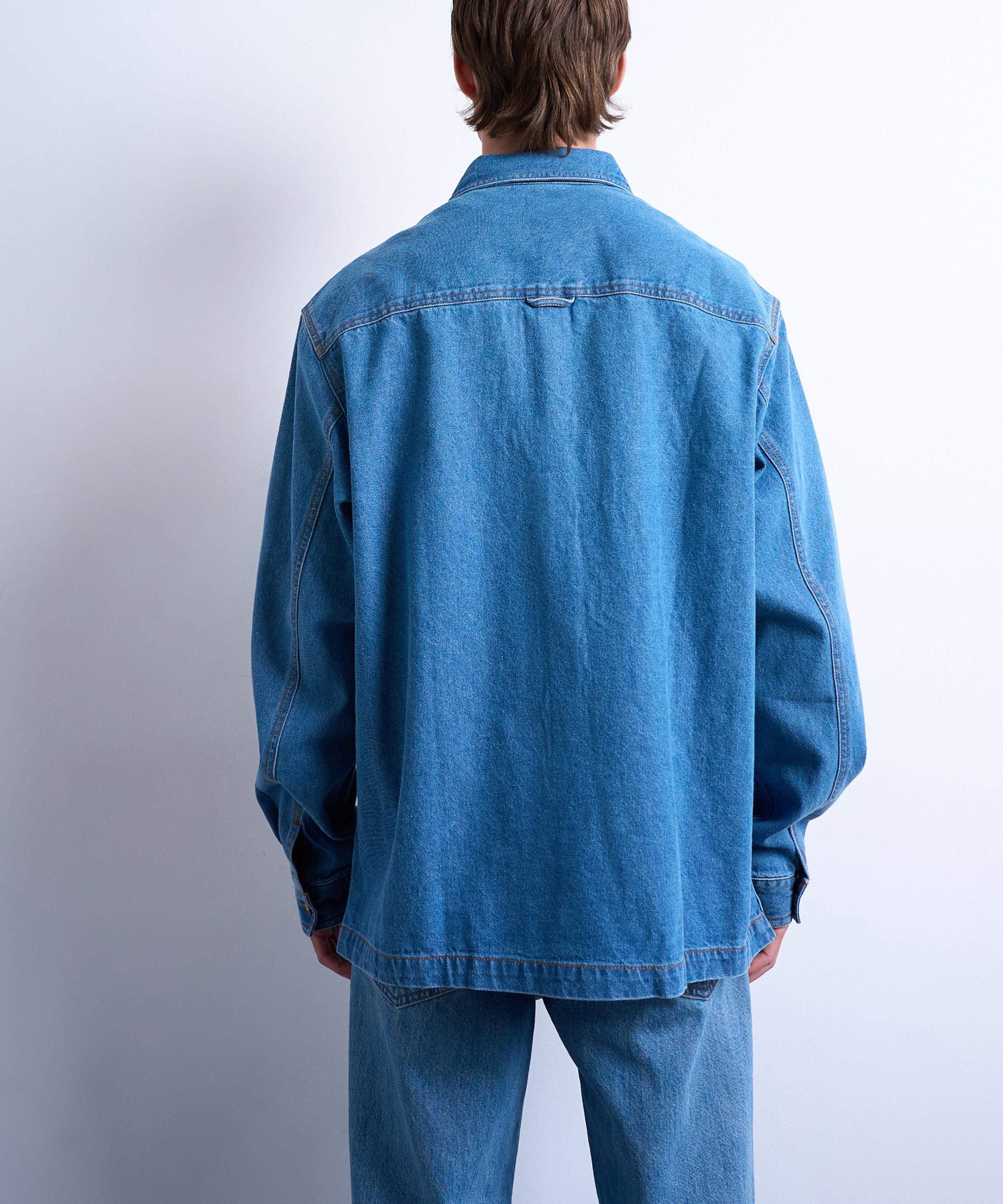TOPMAN - Blue Long-Sleeve Washed Denim Shirt image number 4