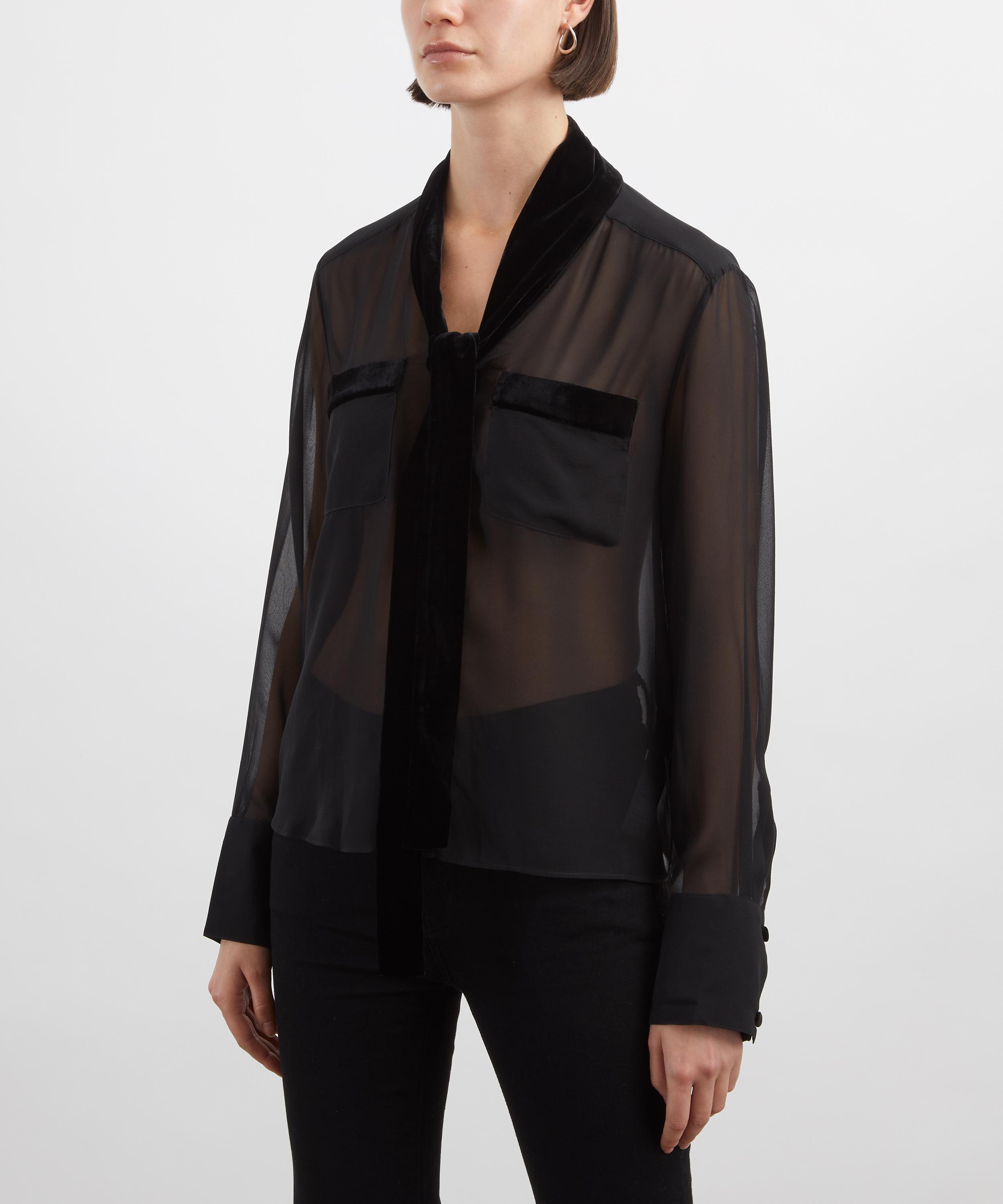 Frame - Velvet Trim Silk Blouse image number 2