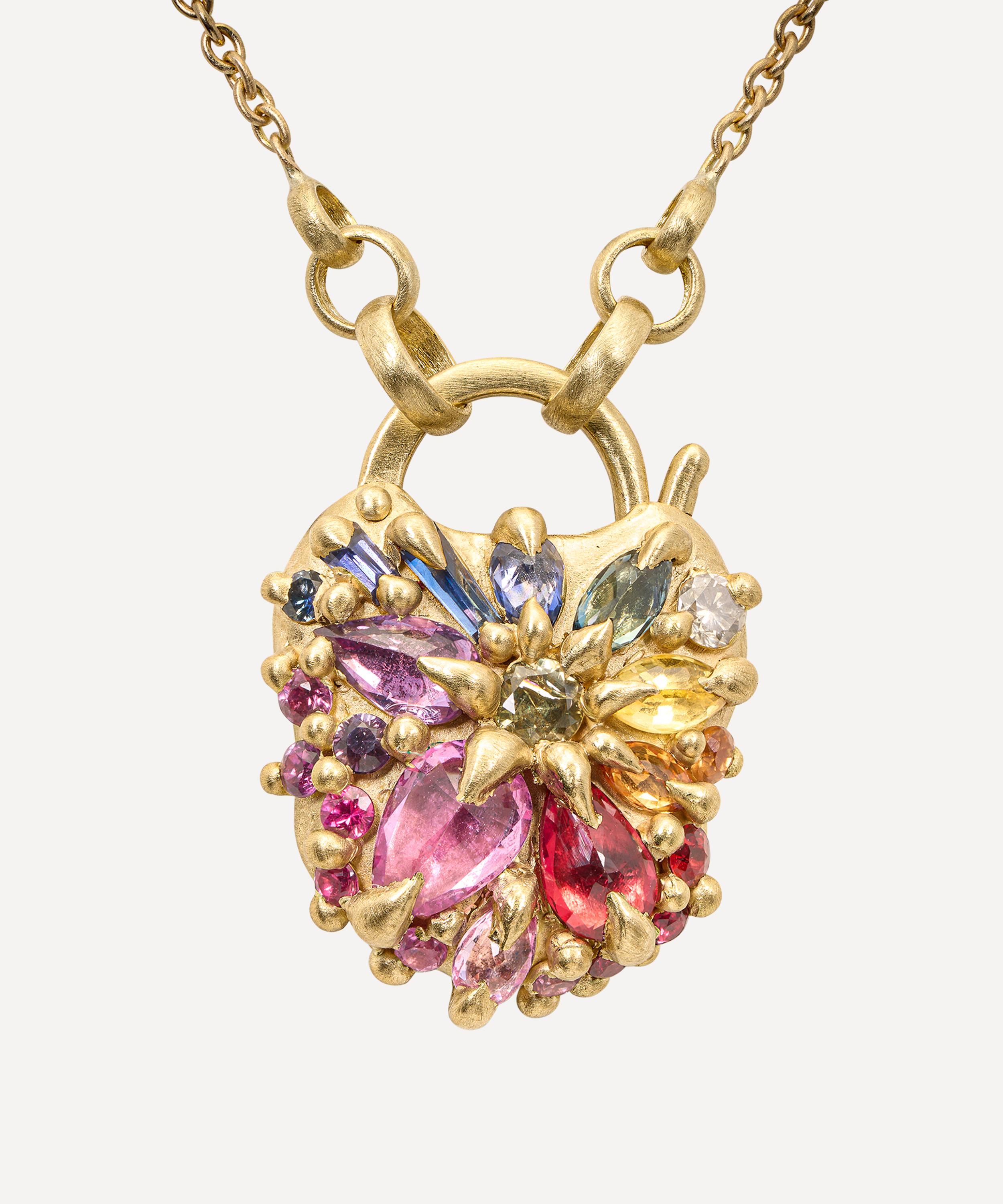 Polly Wales - 18ct Gold Rainbow Petite Coeur De Fantasisie Padlock Pendant Necklace image number 0