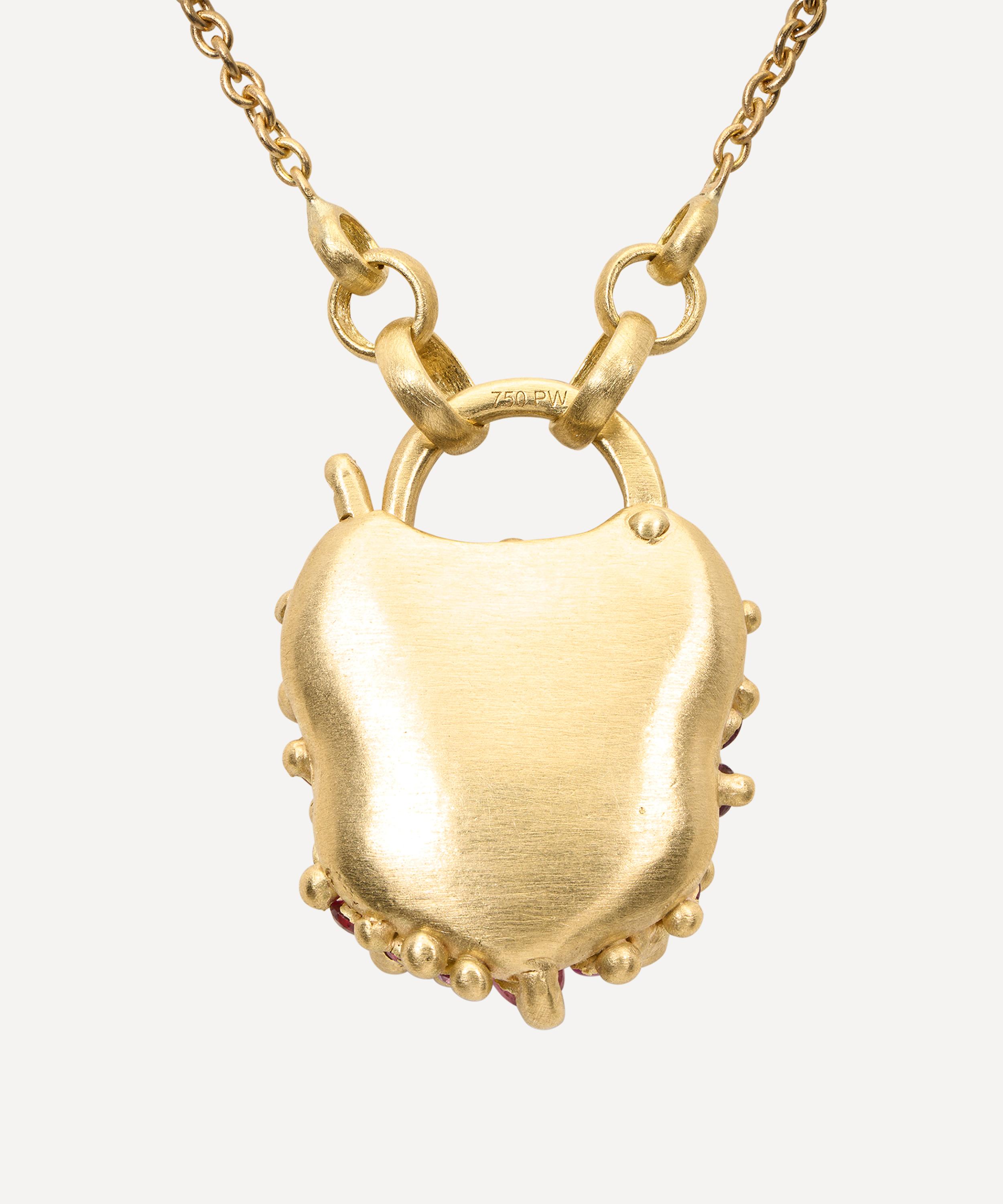 Polly Wales - 18ct Gold Rainbow Petite Coeur De Fantasisie Padlock Pendant Necklace image number 1
