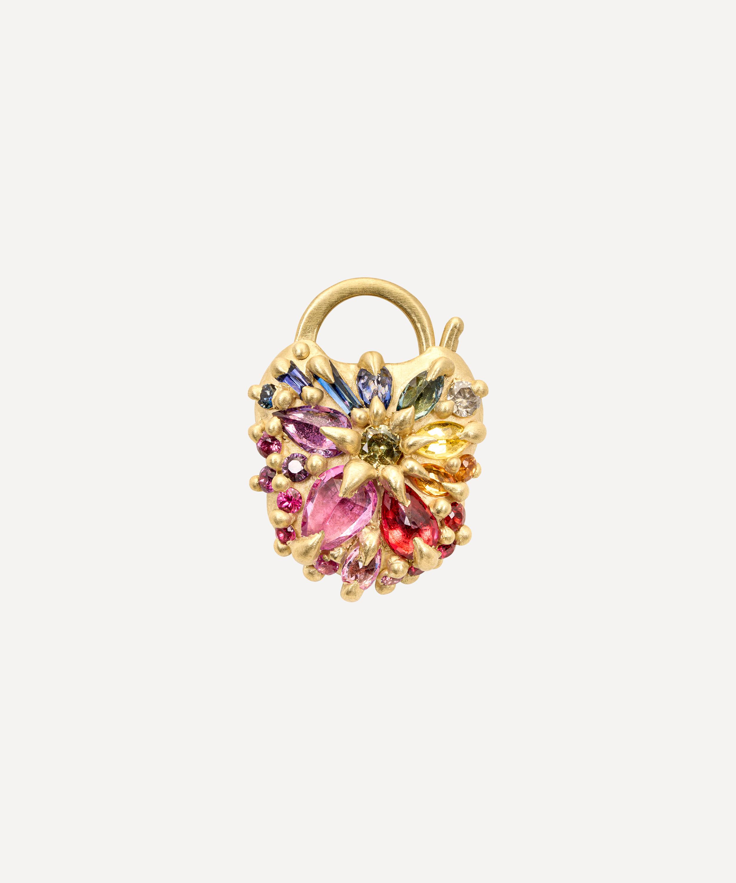 Polly Wales - 18ct Gold Rainbow Petite Coeur De Fantasisie Padlock Pendant Necklace image number 2
