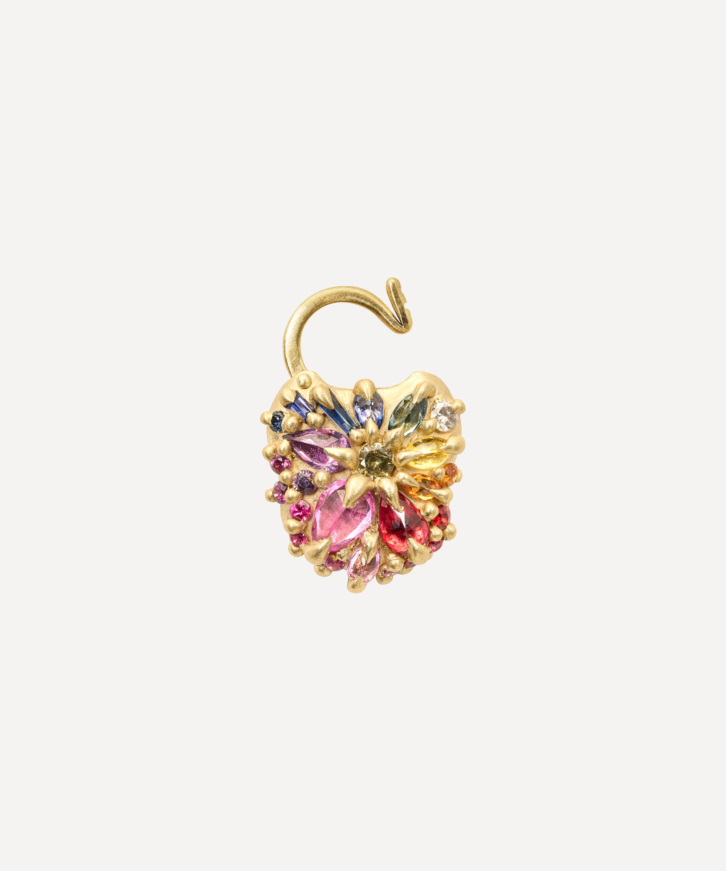 Polly Wales - 18ct Gold Rainbow Petite Coeur De Fantasisie Padlock Pendant Necklace image number 3