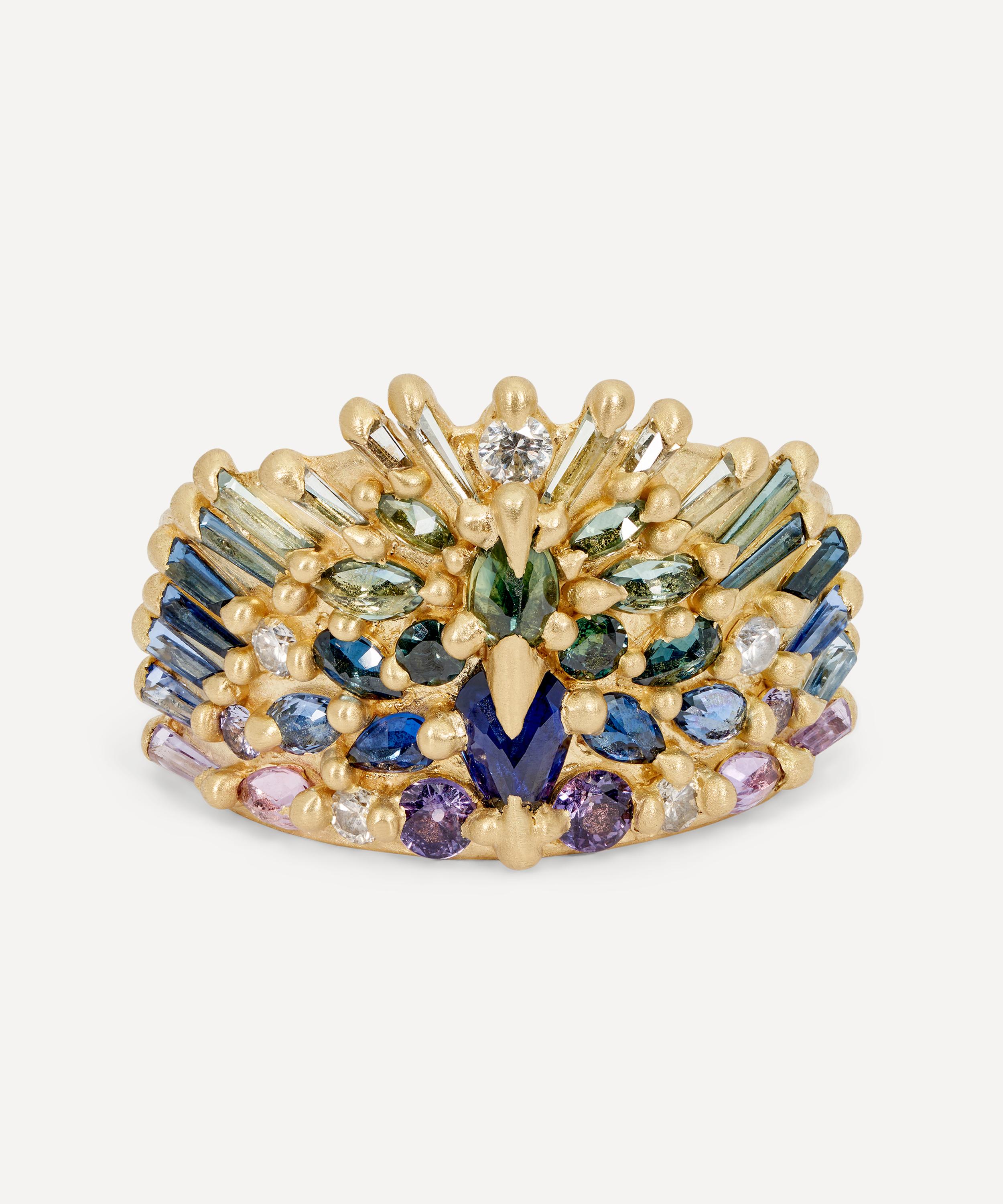 Polly Wales - 18ct Gold Blue and Green Uber Half Shield Ring