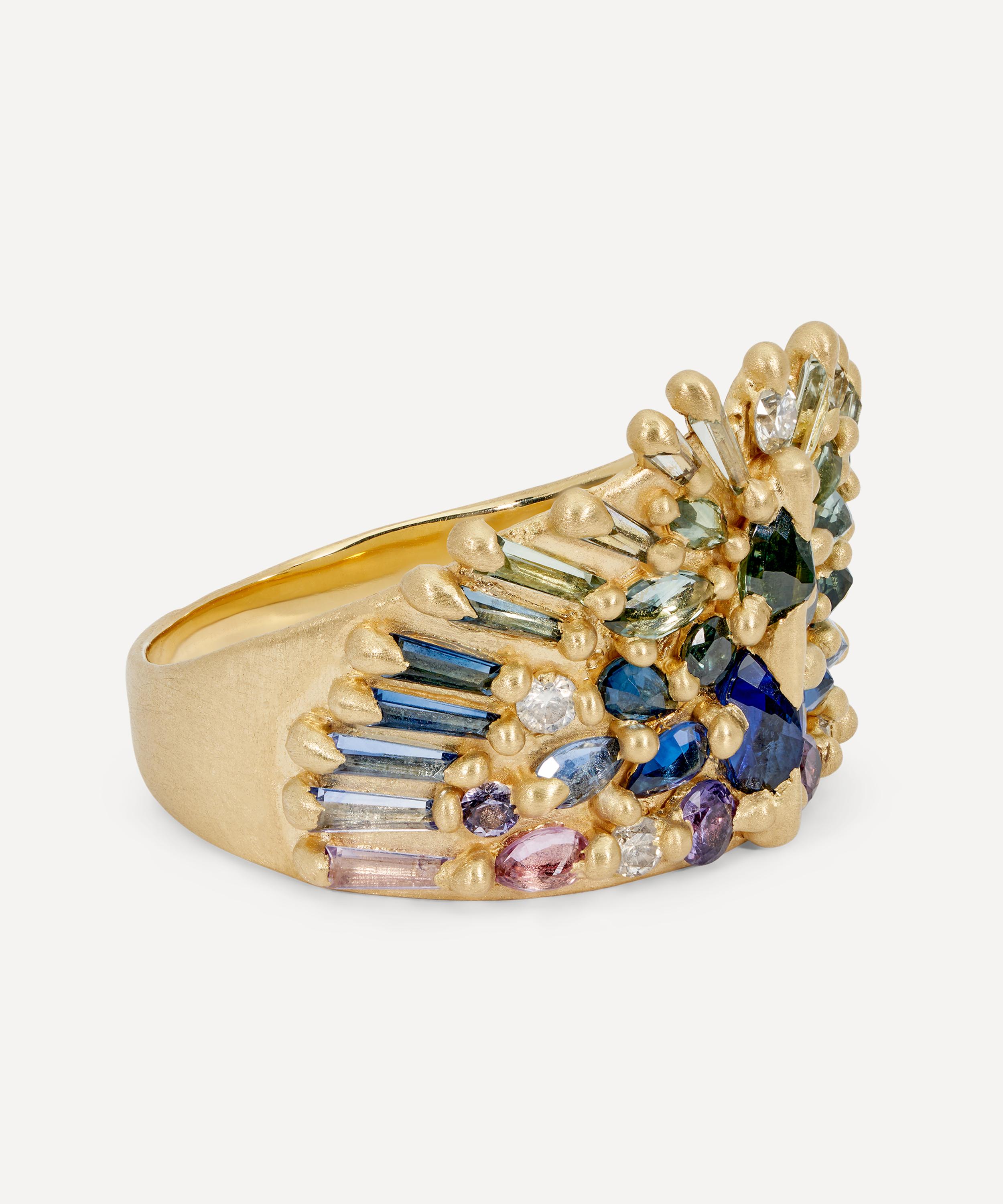 Polly Wales - 18ct Gold Blue and Green Uber Half Shield Ring image number 1