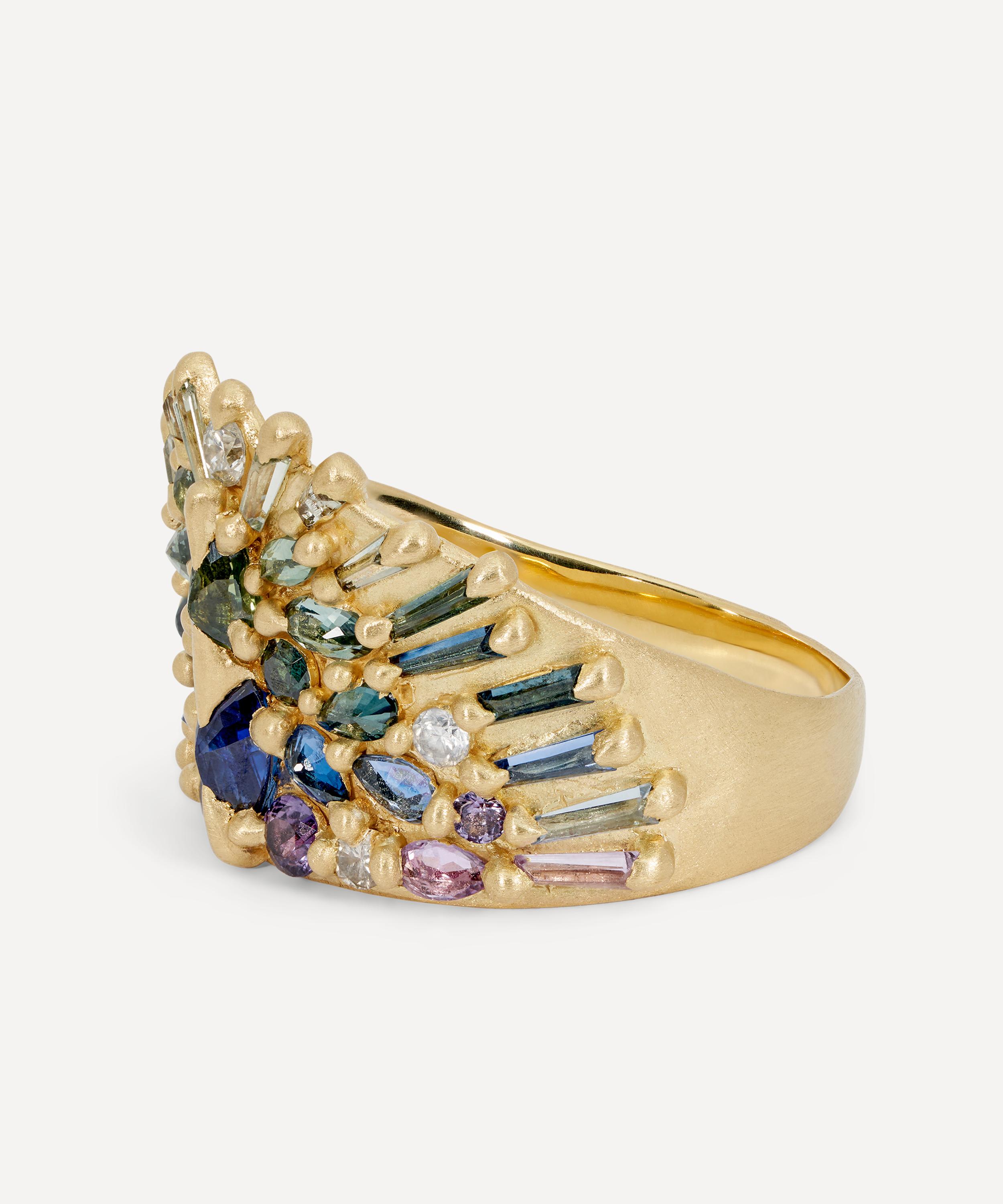 Polly Wales - 18ct Gold Blue and Green Uber Half Shield Ring image number 2