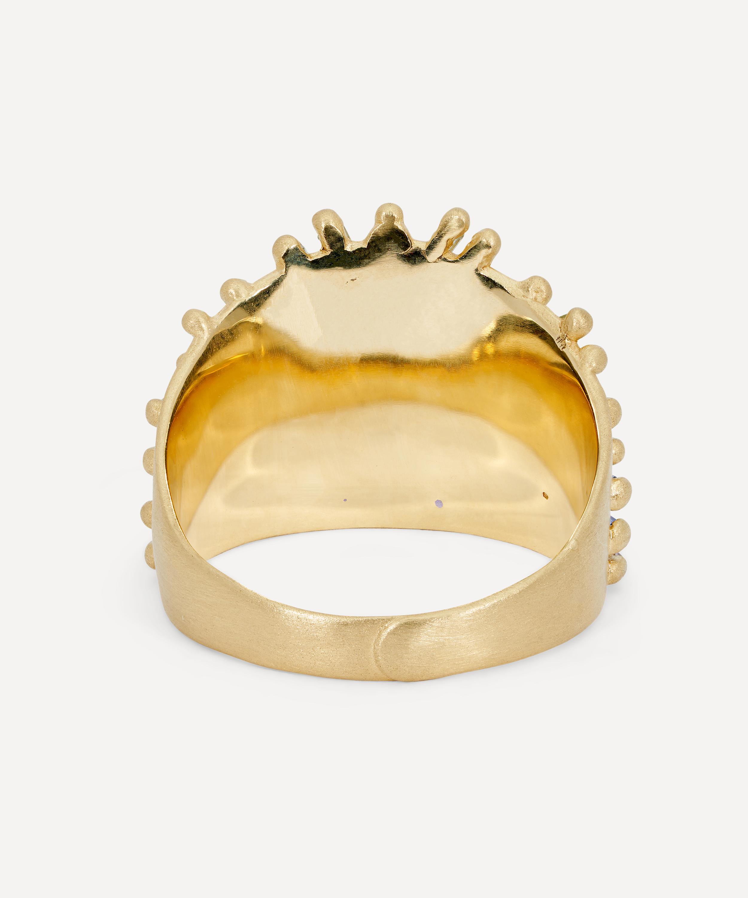 Polly Wales - 18ct Gold Blue and Green Uber Half Shield Ring image number 3